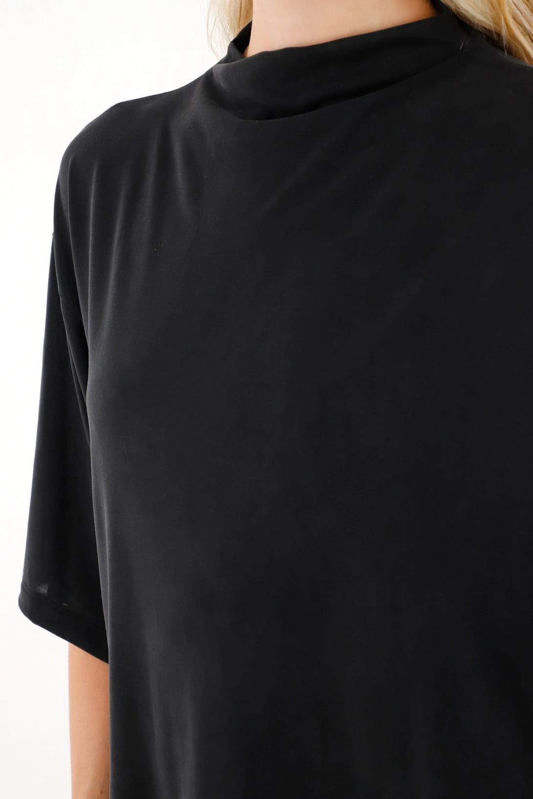 Black High Neck T-Shirt for Women