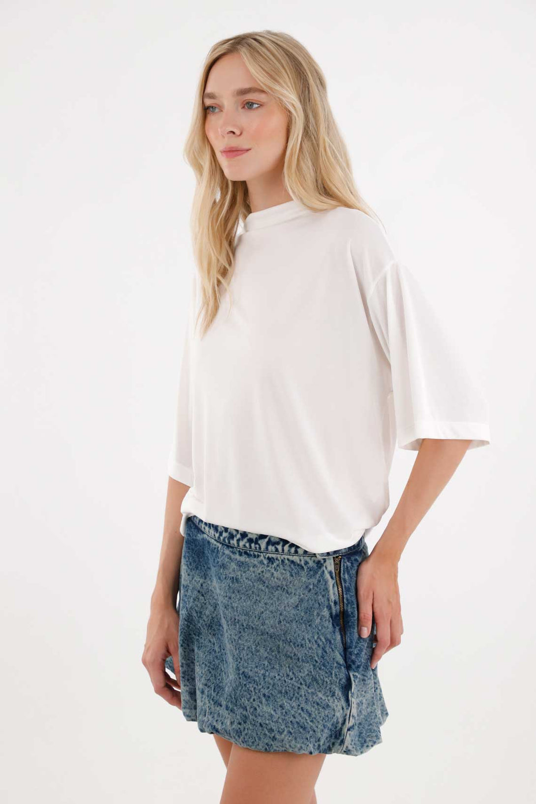 Cream High Neck Shirt for Women