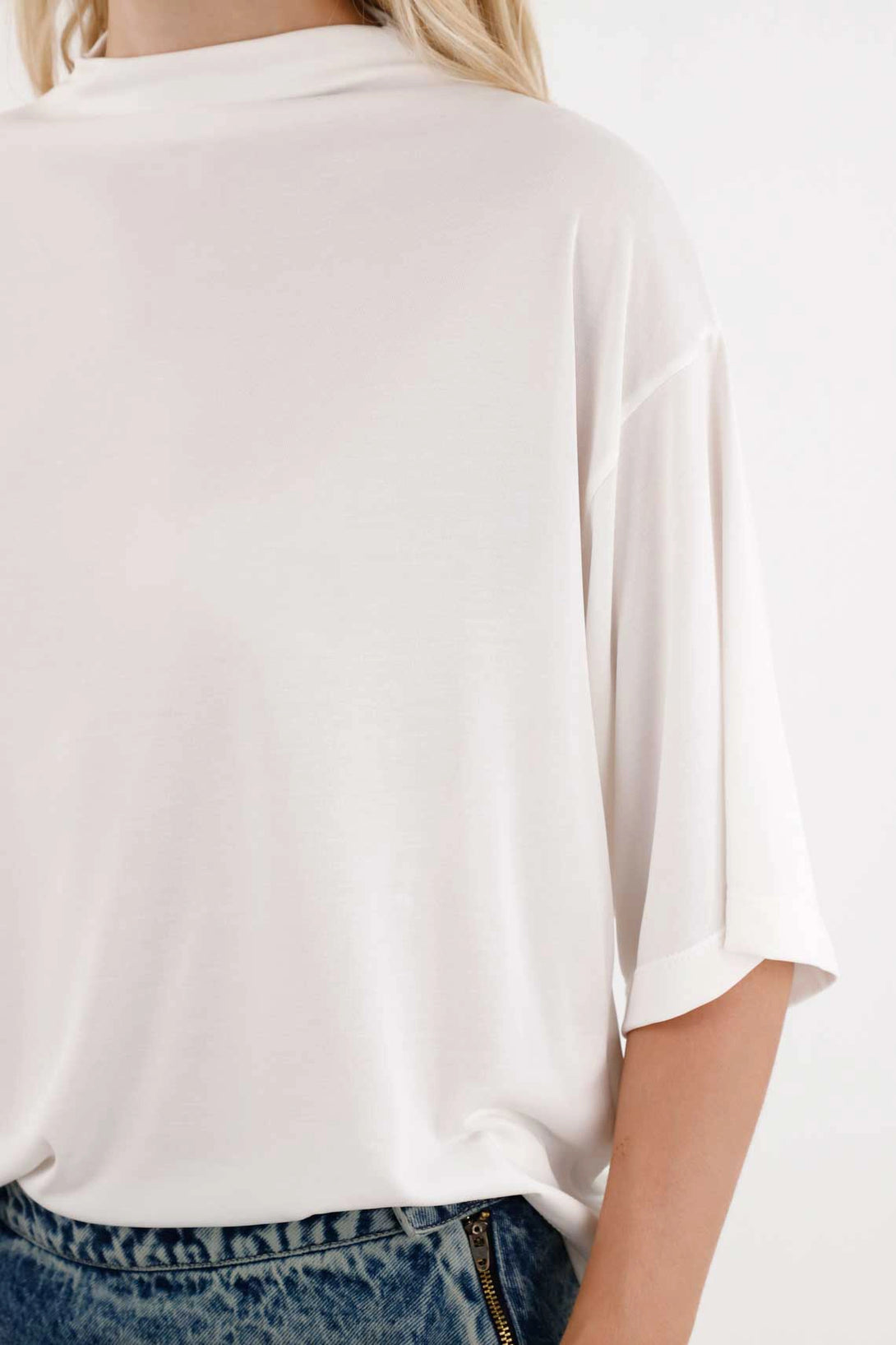 Cream High Neck Shirt for Women