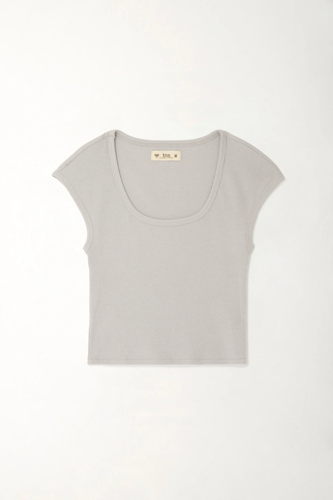 Camiseta con escote profundo en rib gris para mujer