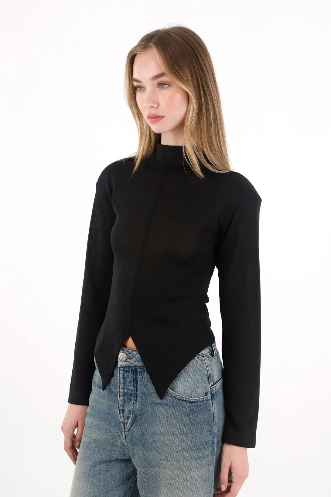 Black High Neck T-Shirt for Women