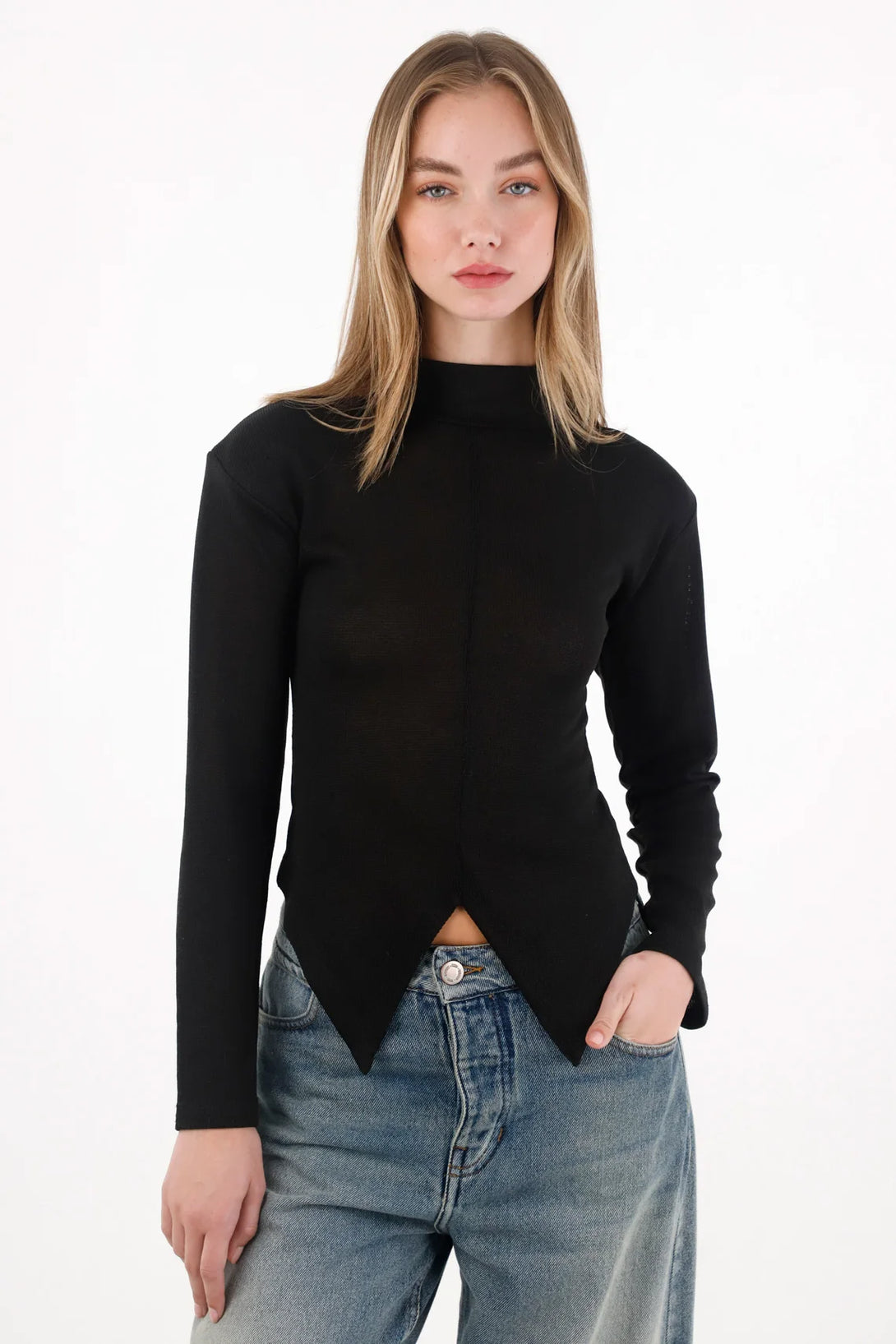 Black High Neck T-Shirt for Women