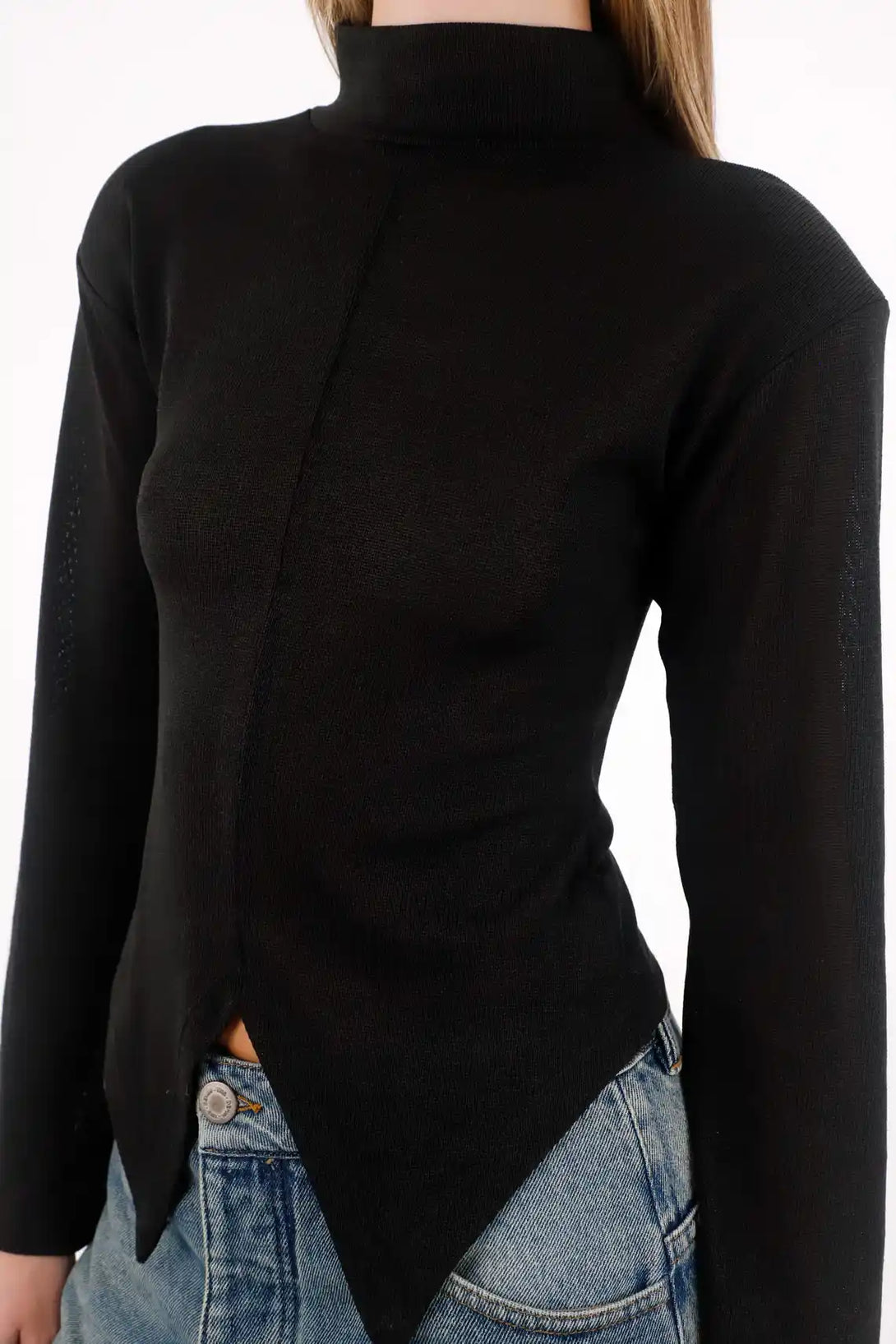 Black High Neck T-Shirt for Women