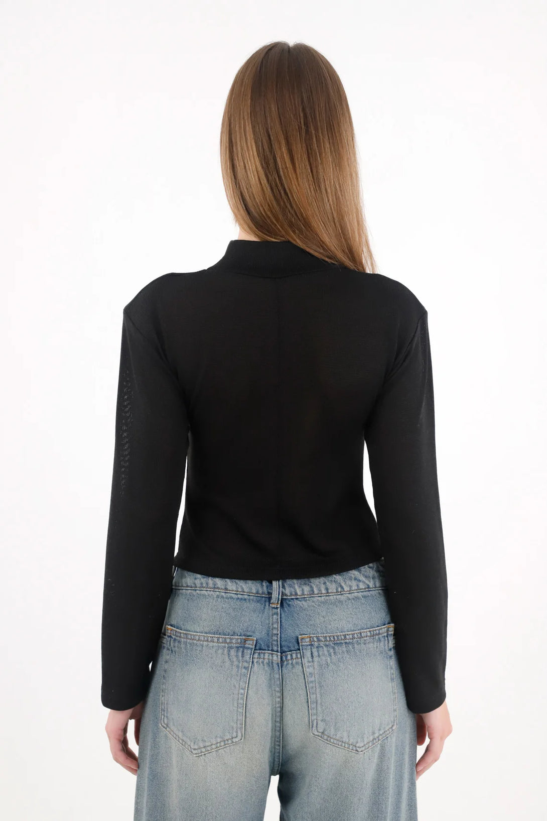 Black High Neck T-Shirt for Women