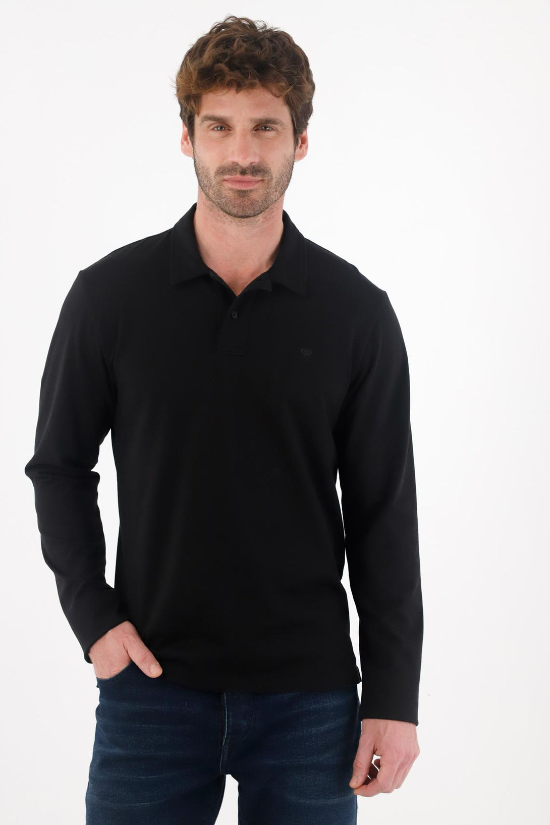 Black Long Sleeve Polo for Men