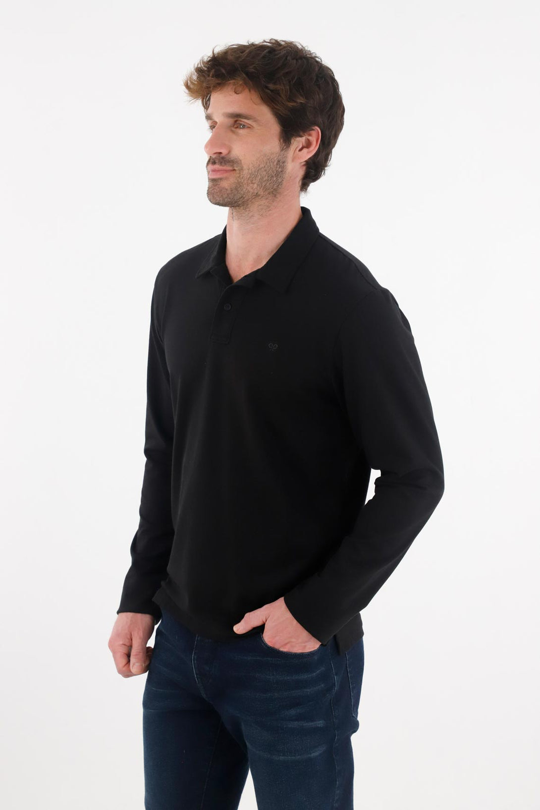 Black Long Sleeve Polo for Men