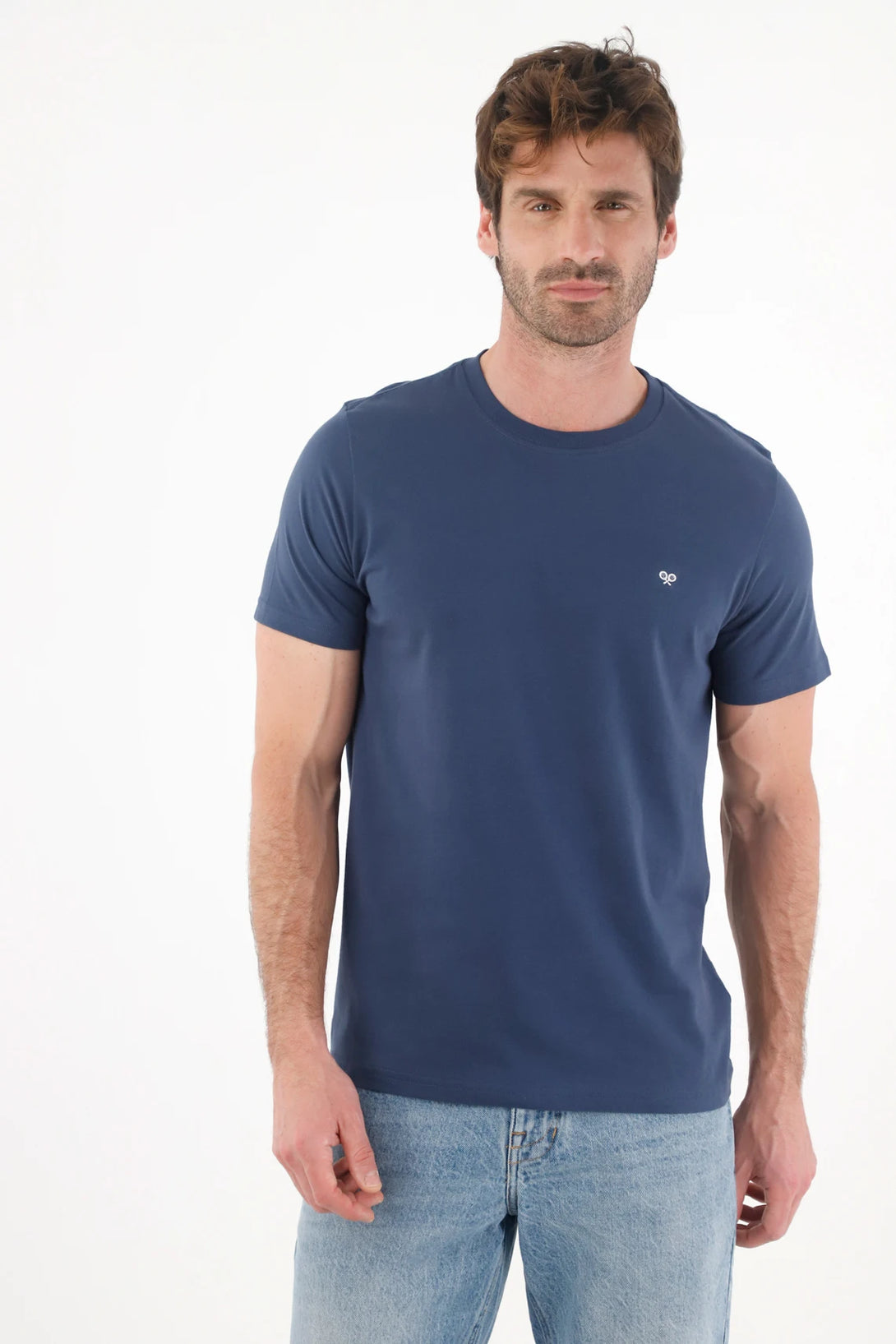 Blue Embroidered Mini Racket T-Shirt for Men