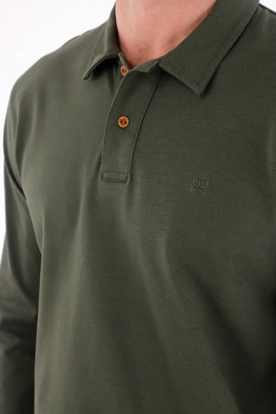 Long Sleeve Green Polo Shirt for Men