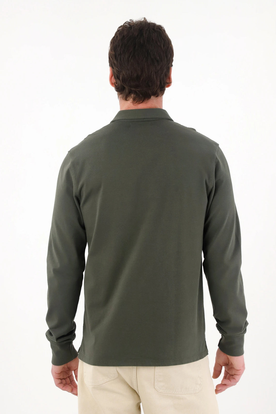 Long Sleeve Green Polo Shirt for Men
