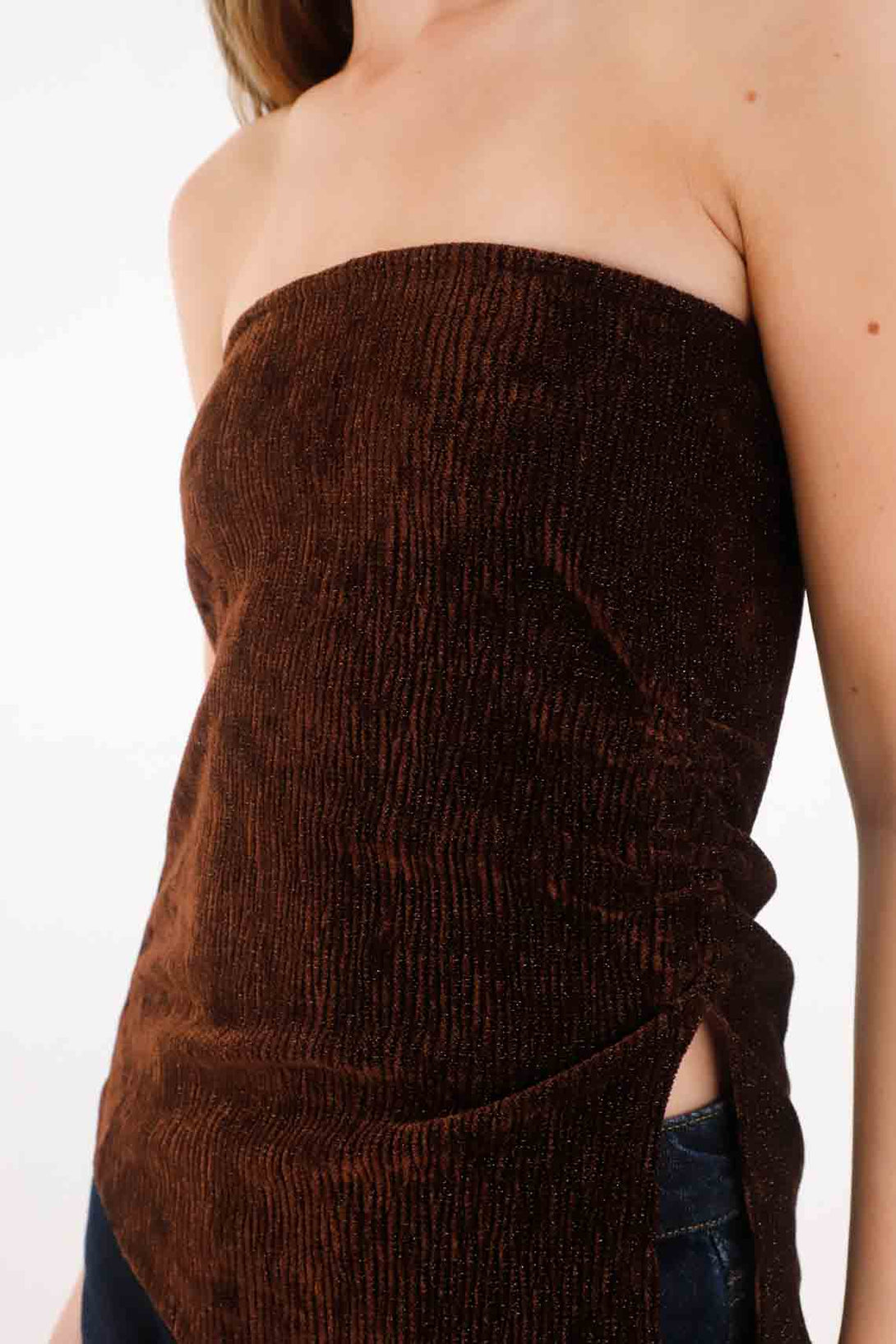 Strapless T-Shirt in Chocolate Velvet for Women