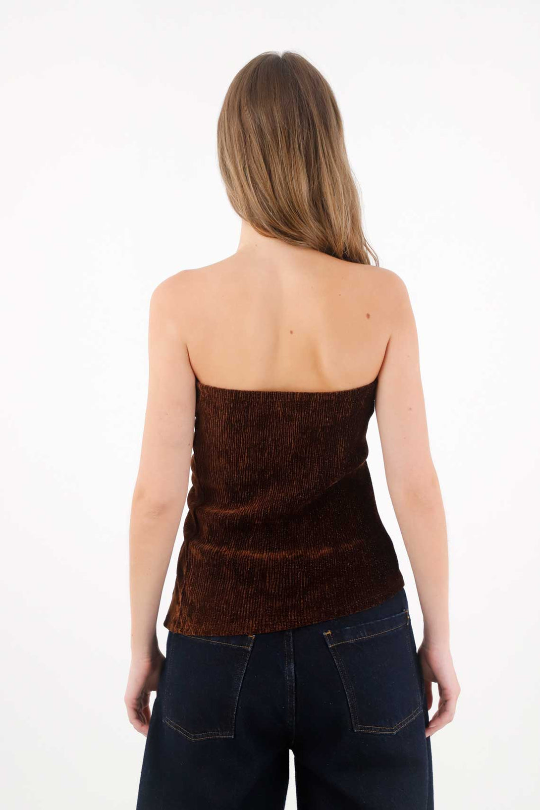 Strapless T-Shirt in Chocolate Velvet for Women