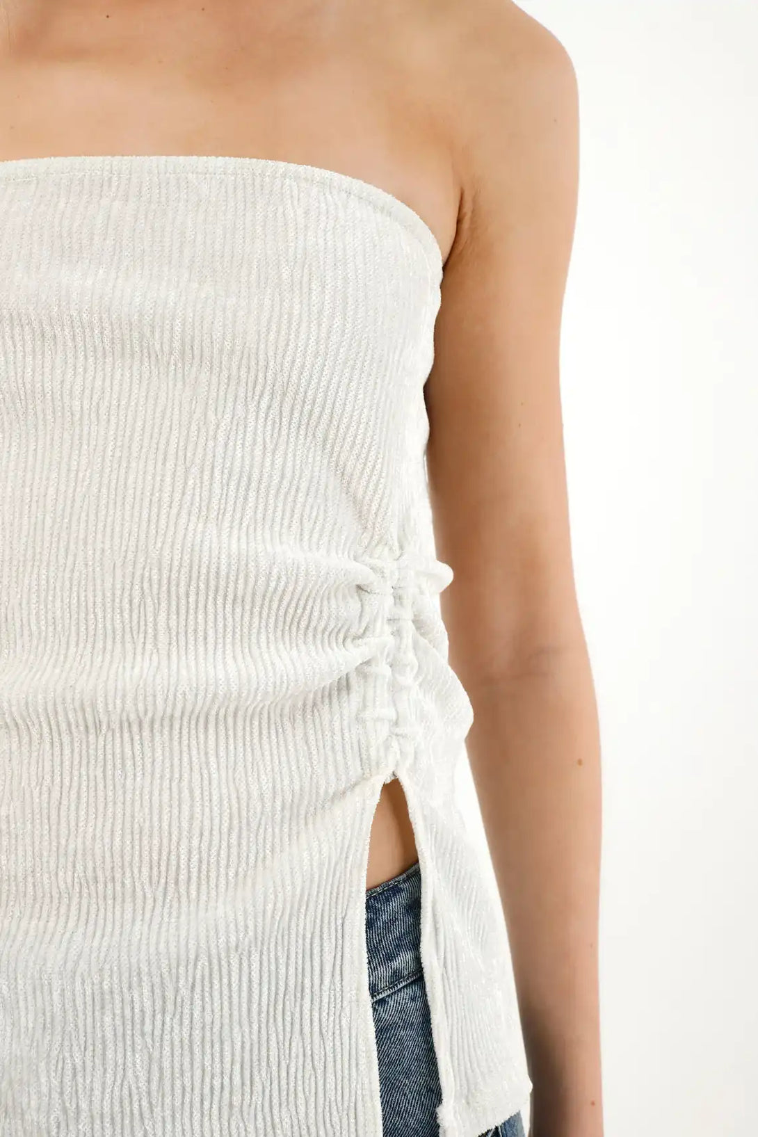 Strapless T-Shirt with Pointed Hem in Gray for Women