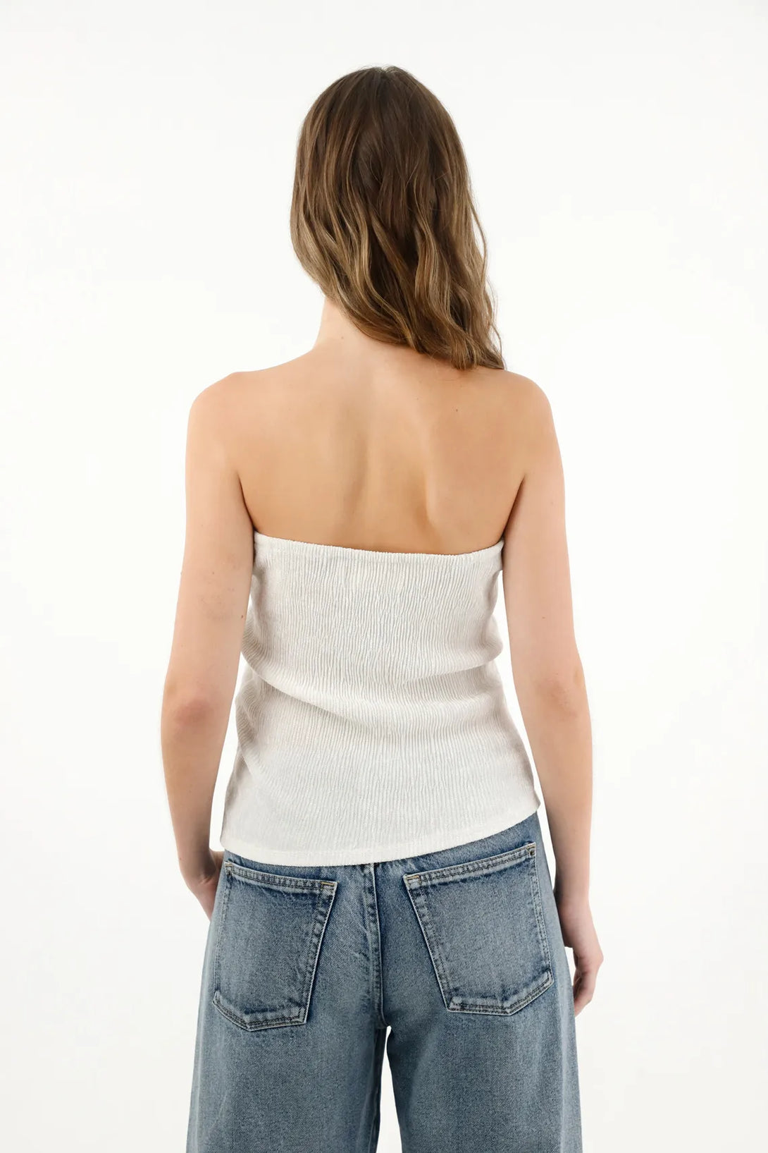 Strapless T-Shirt with Pointed Hem in Gray for Women