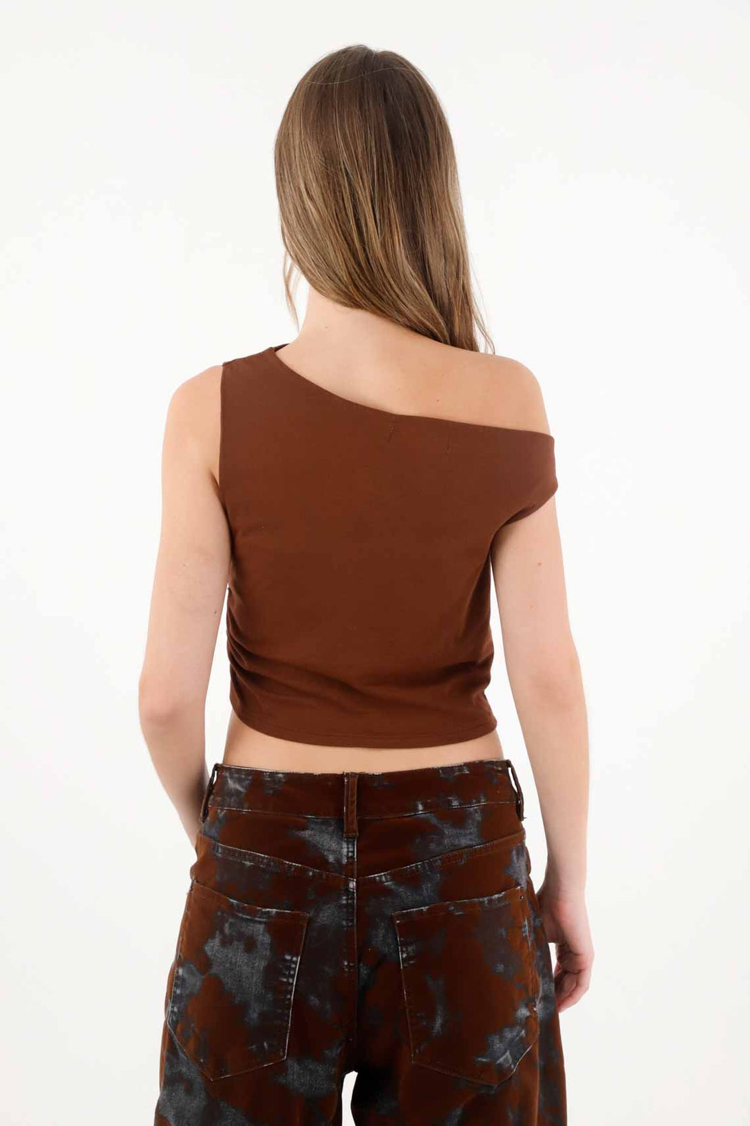 Boat Neck Sleeveless T-Shirt in Brown for Women