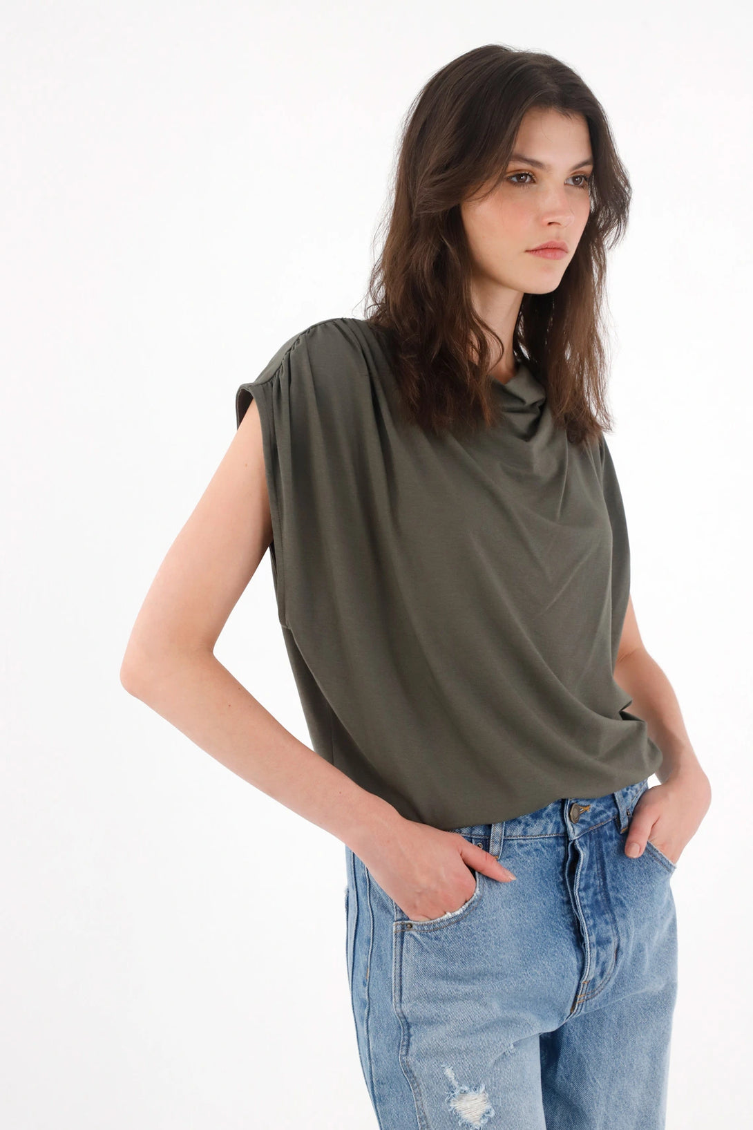 Camiseta con drappeado gris para mujer