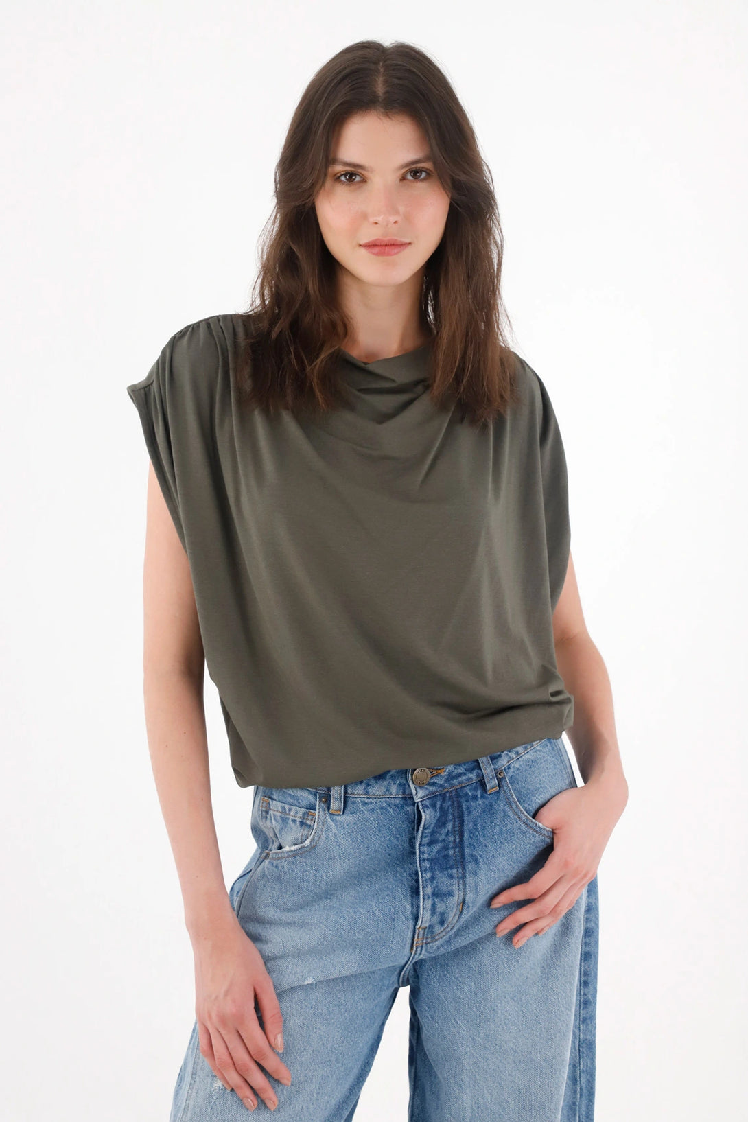 Camiseta con drappeado gris para mujer