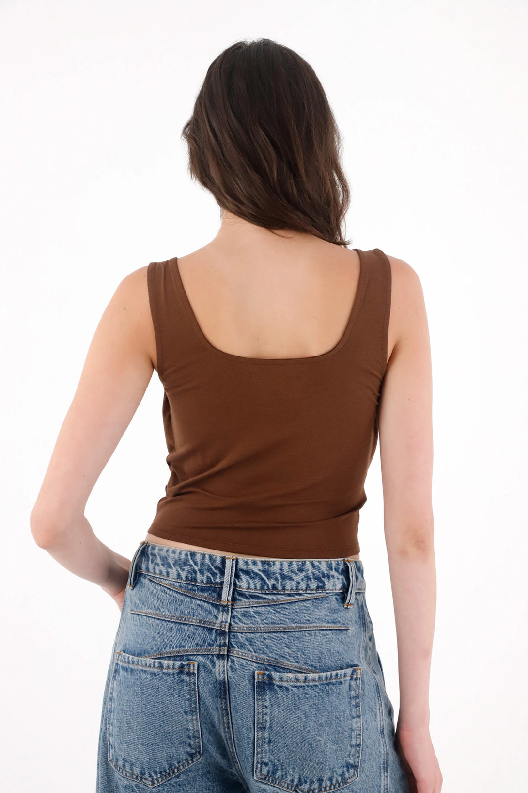 Camiseta con drappeado café para mujer