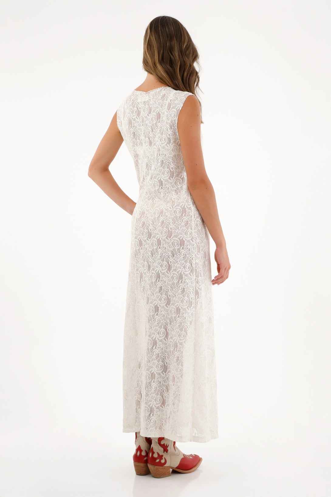 Vestido largo en encaje para mujer