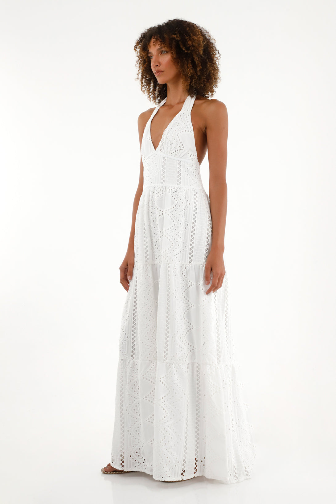 Women's Long Dress in Cream Eyelet