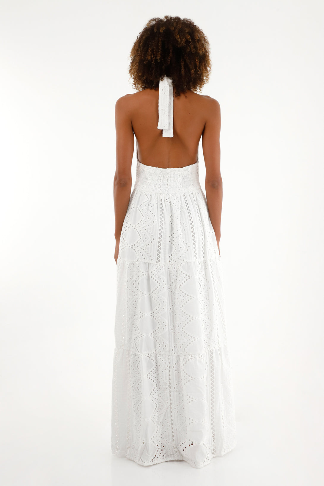 Women's Long Dress in Cream Eyelet