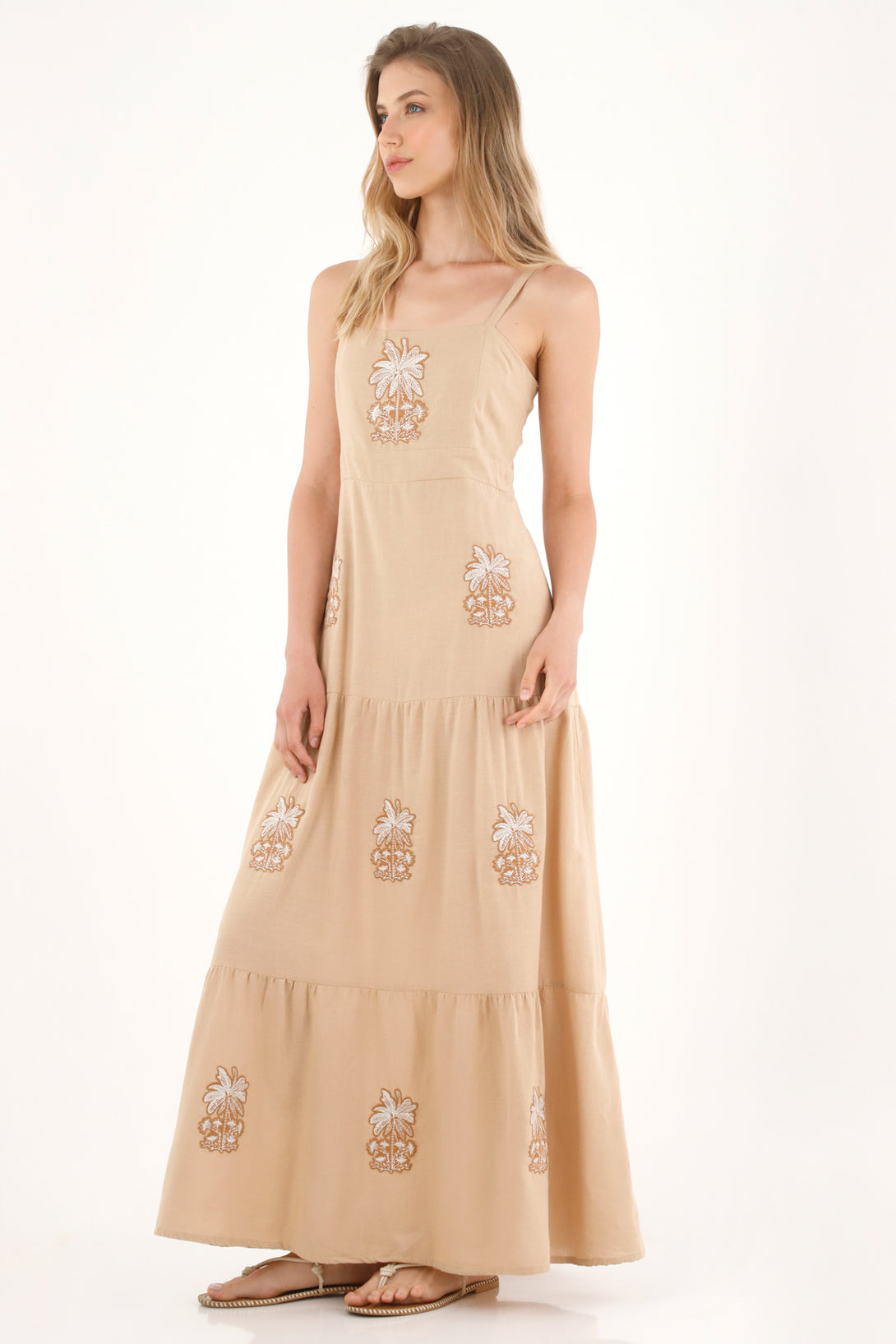 Women's Long Flowing Dress with Embroidered Details