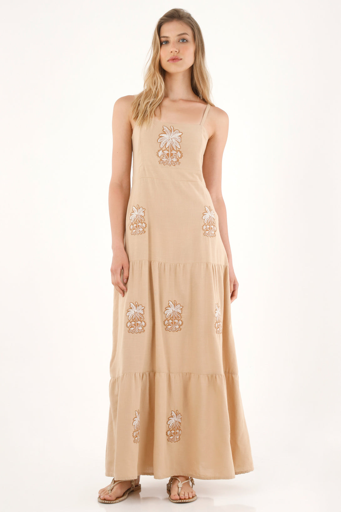 Women's Long Flowing Dress with Embroidered Details