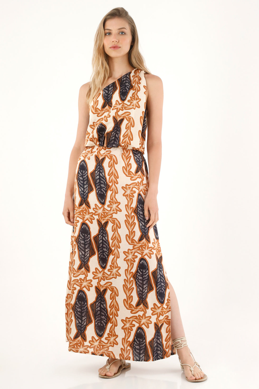 Women's One-Shoulder Printed Maxi Dress