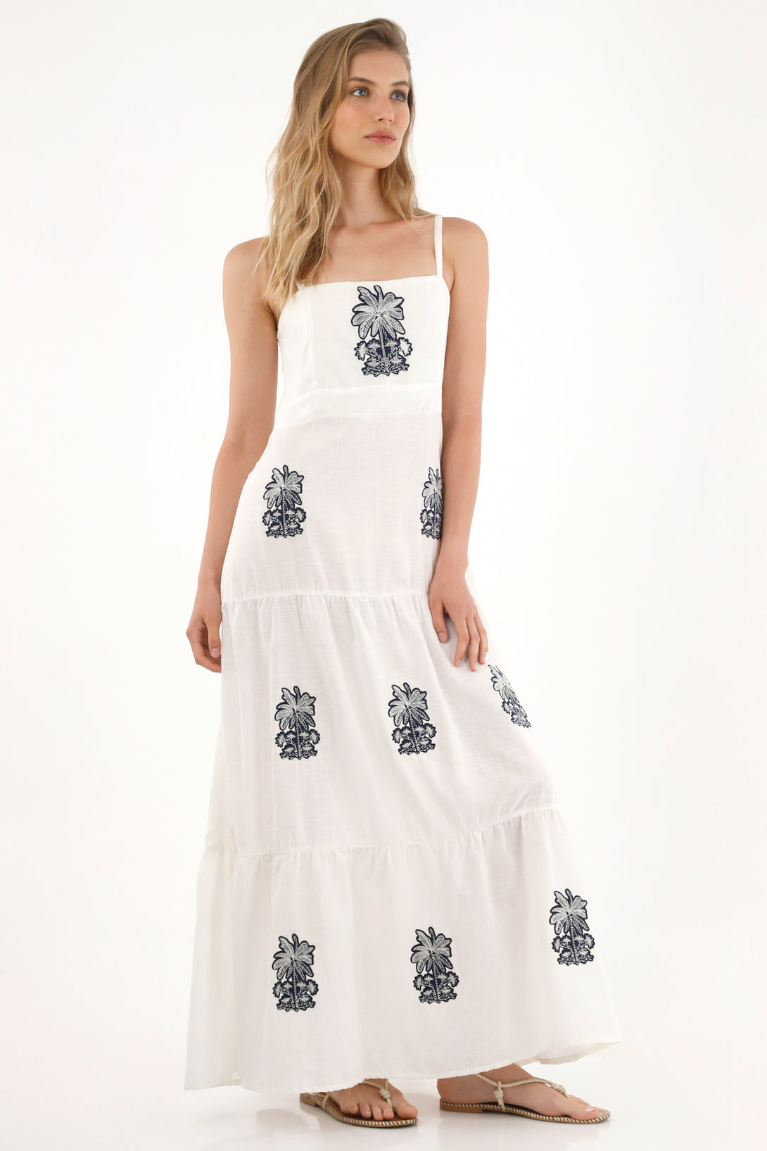 Women's Flowing Long Dress with Embroidered Details