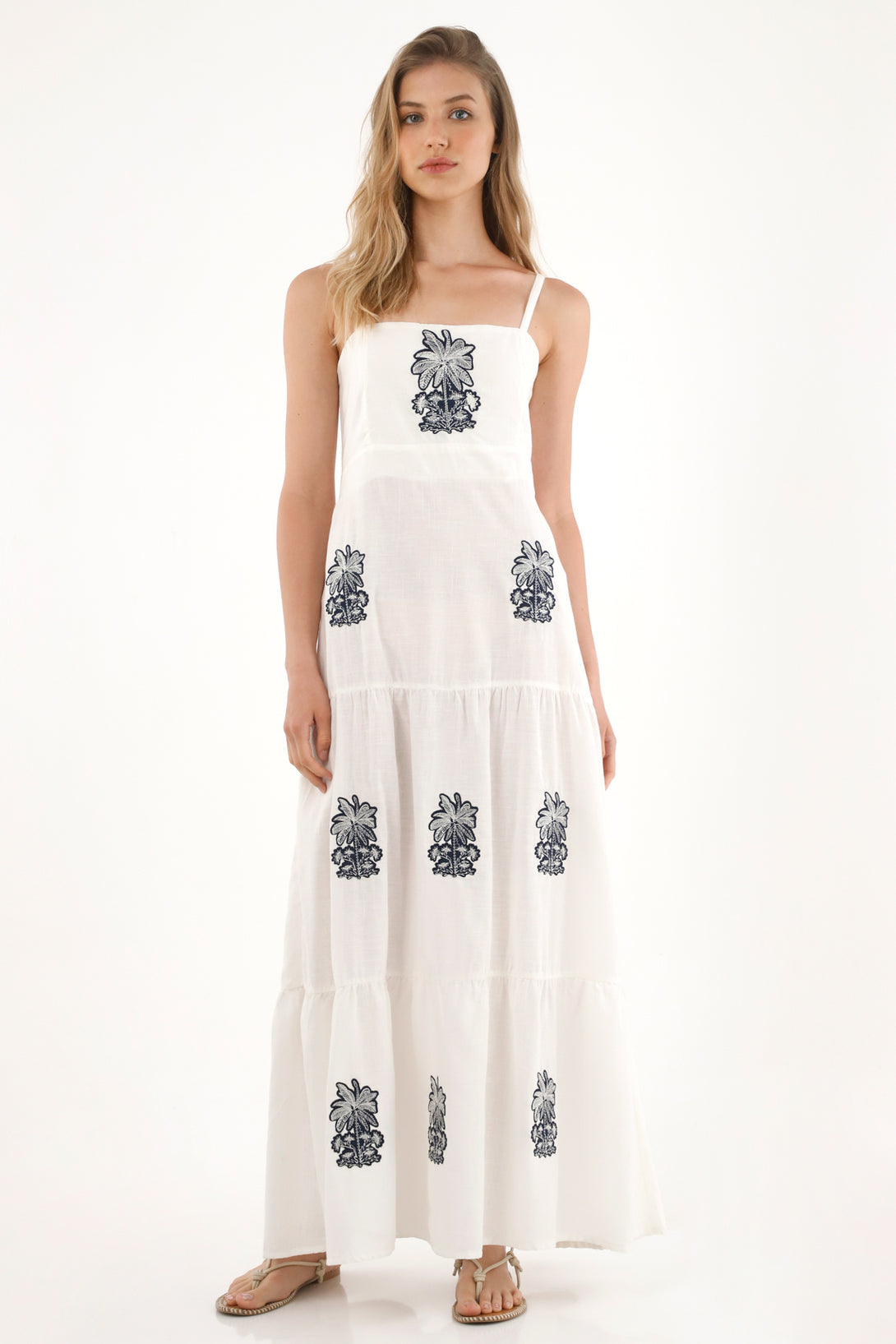 Women's Flowing Long Dress with Embroidered Details