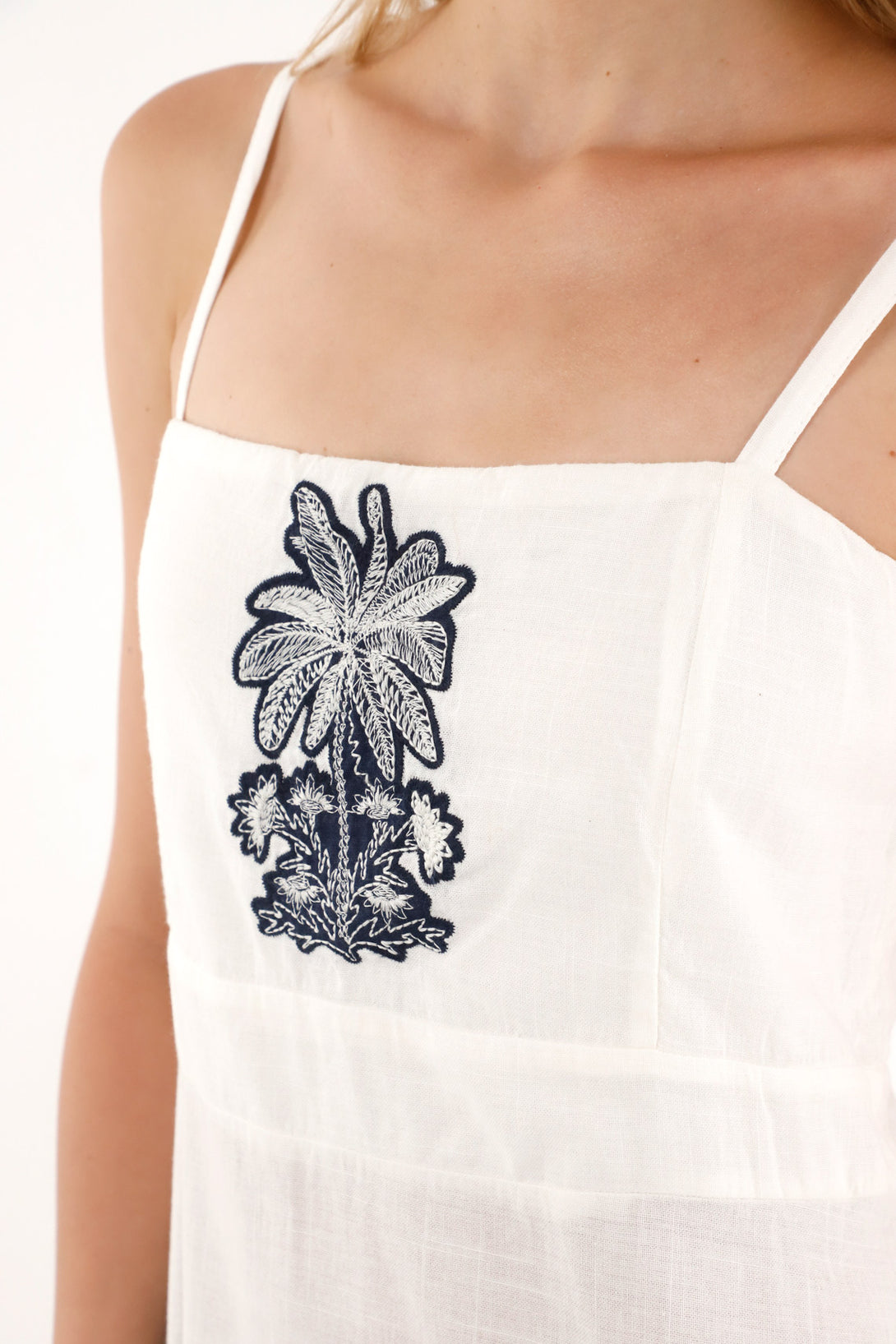 Women's Flowing Long Dress with Embroidered Details