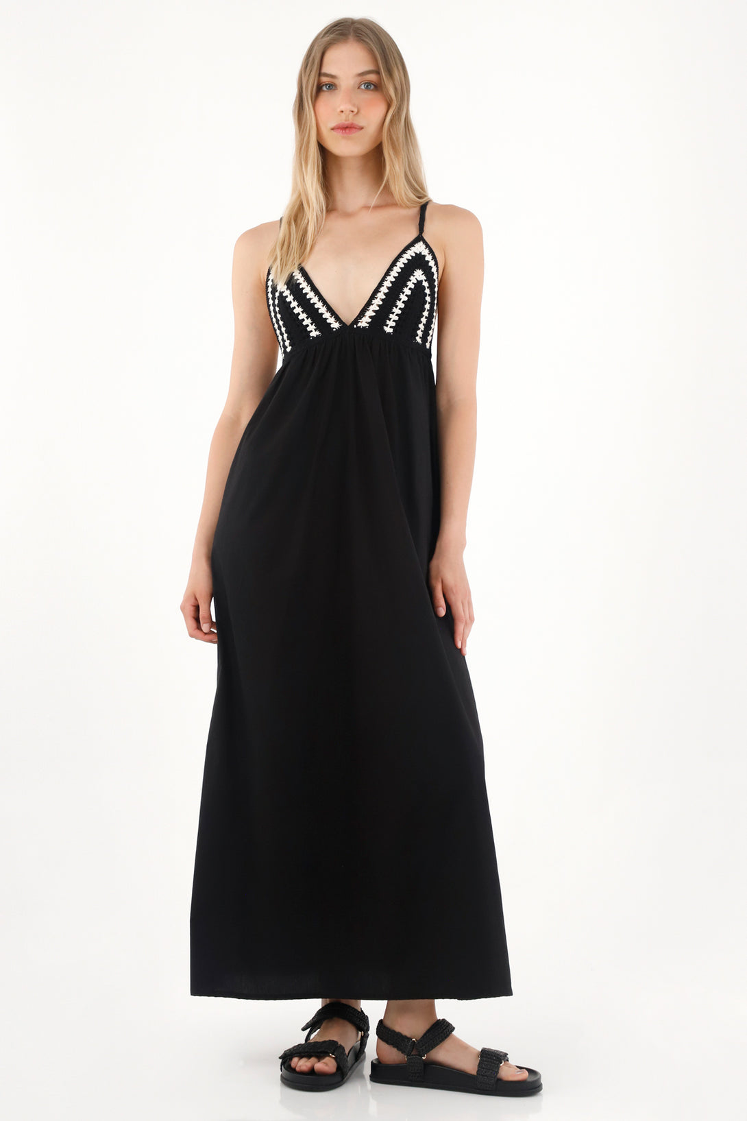 Women's Long Black Crochet Cup Design Dress