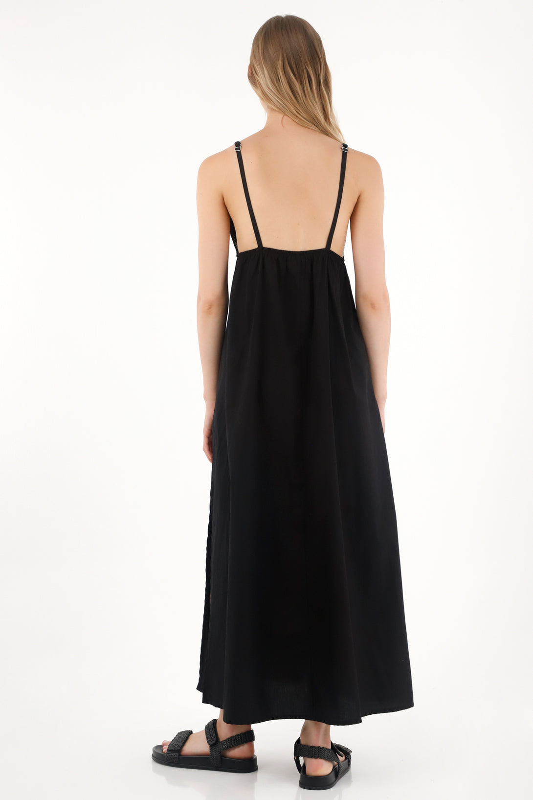 Women's Long Black Crochet Cup Design Dress
