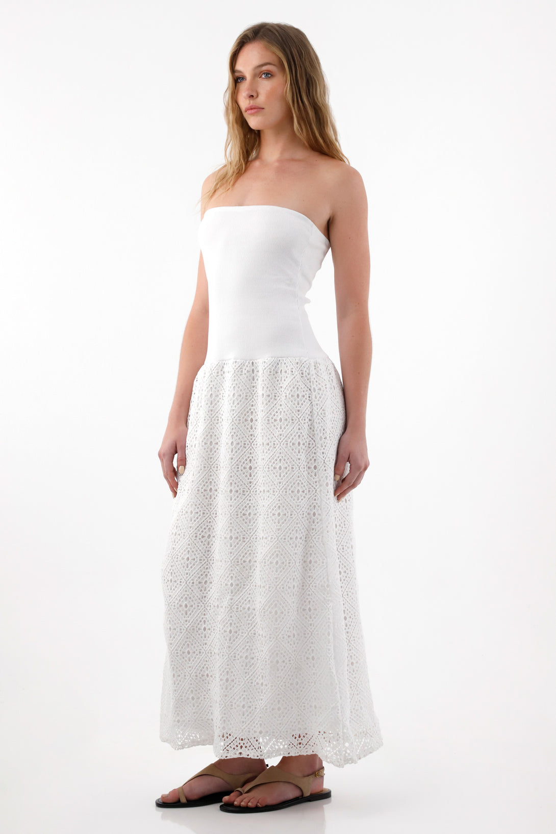 Women's Strapless Long Dress in Cream