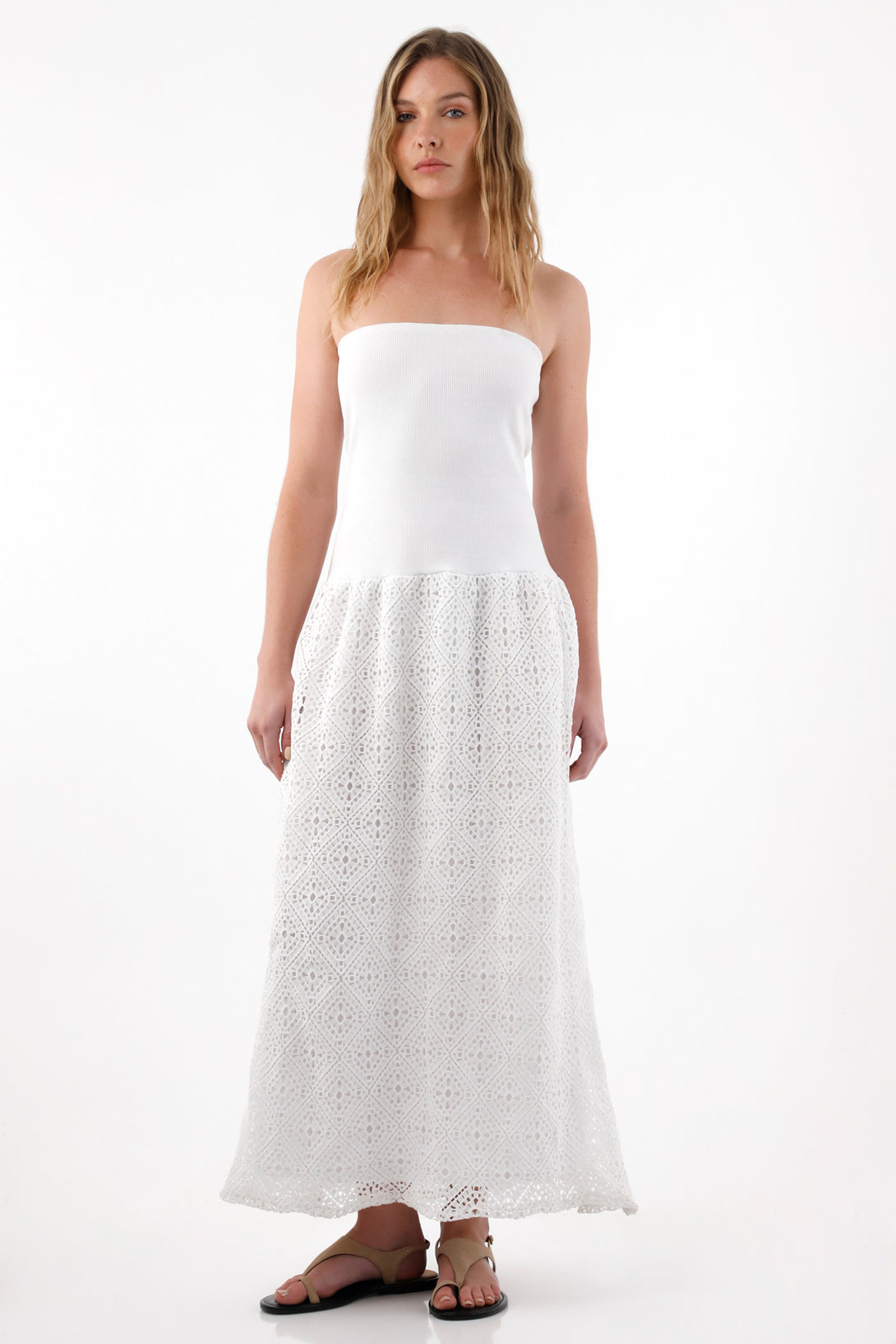 Women's Strapless Long Dress in Cream
