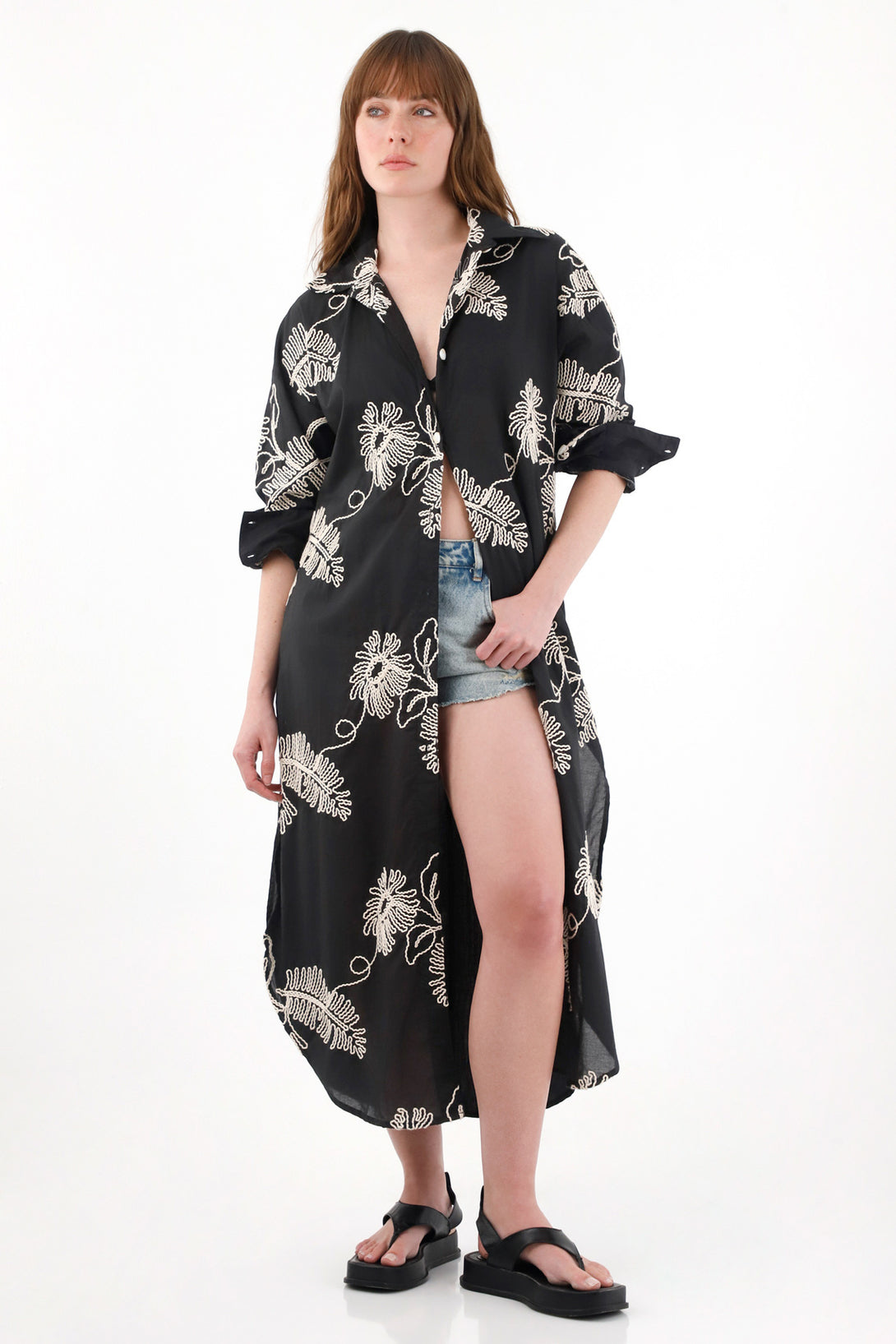 Women's Long Shirt Dress with Embroidery