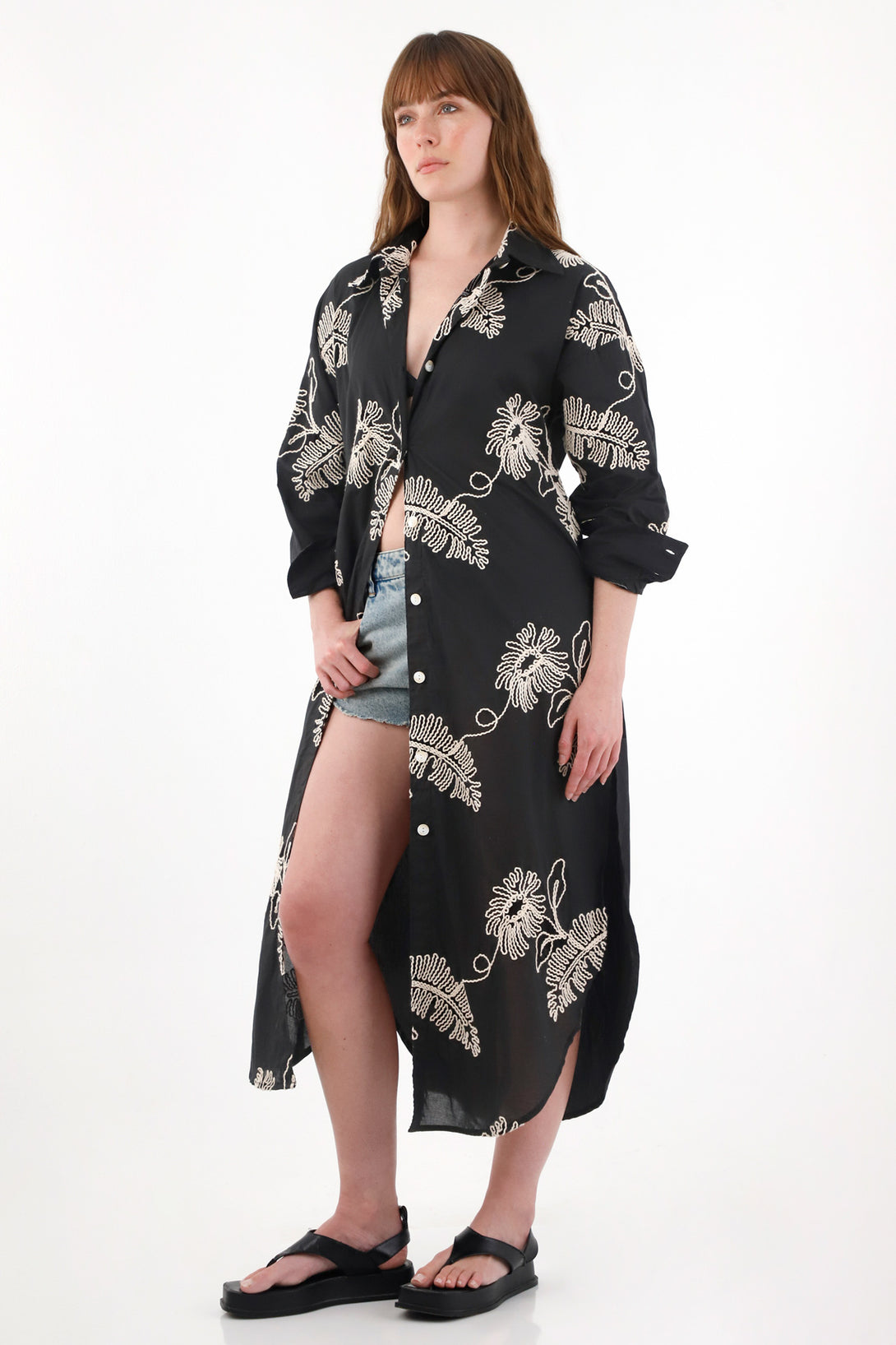 Women's Long Shirt Dress with Embroidery
