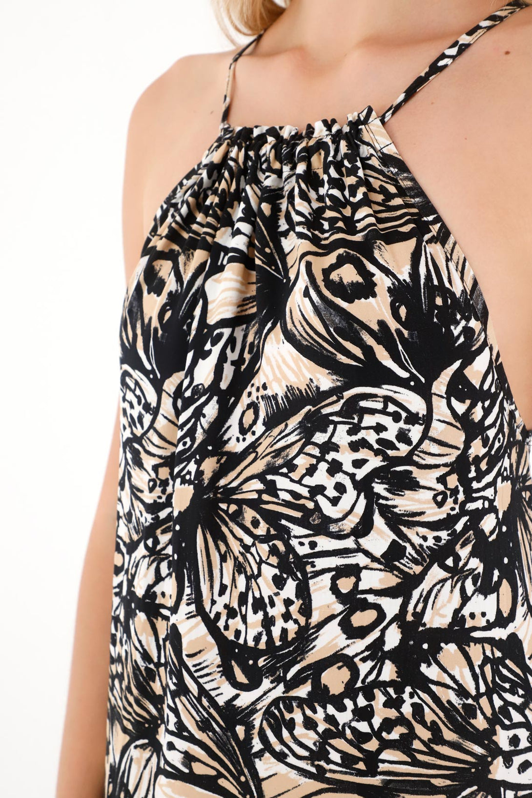 Vestido largo estampado cuello halter para mujer