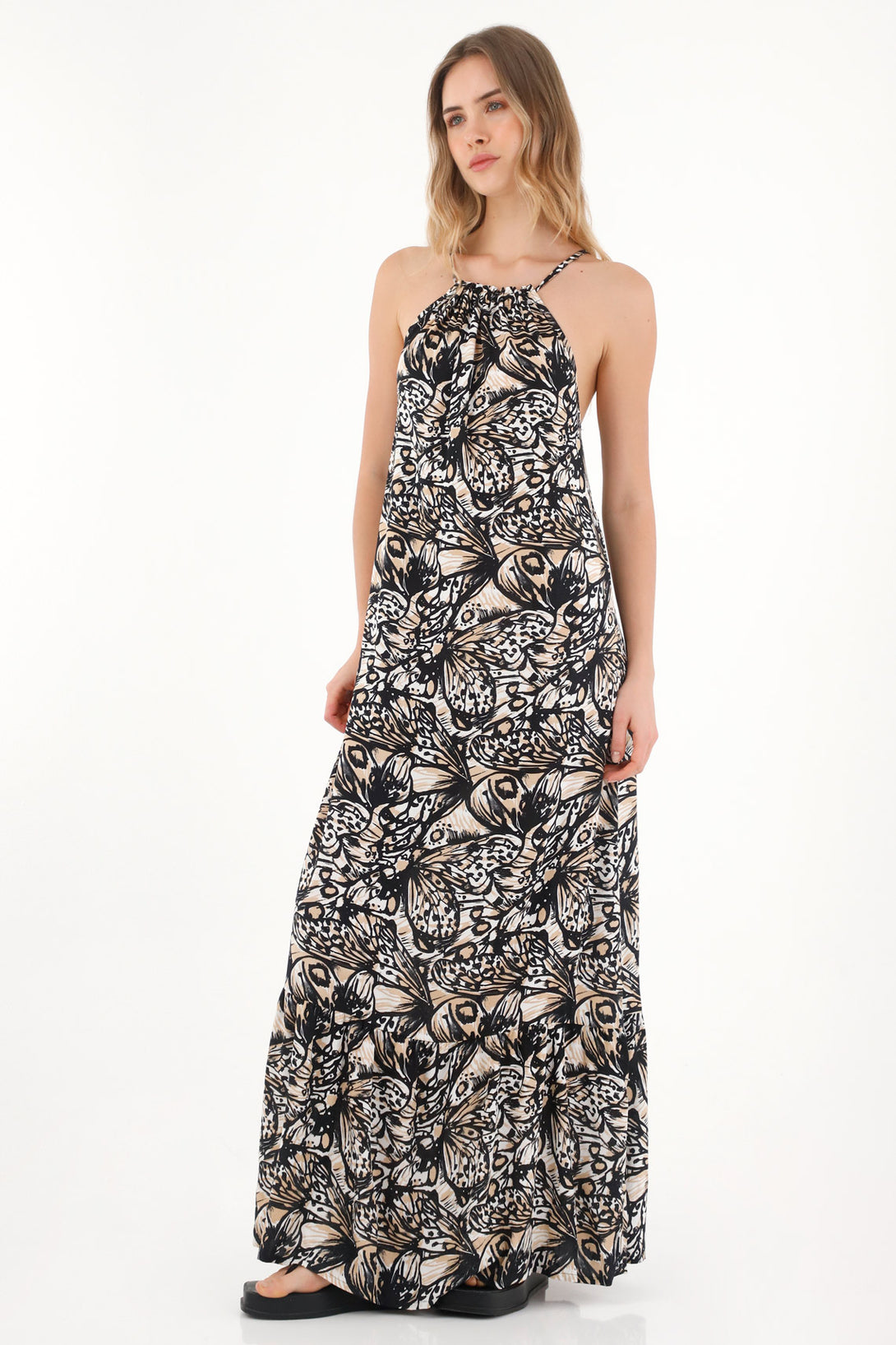 Vestido largo estampado cuello halter para mujer