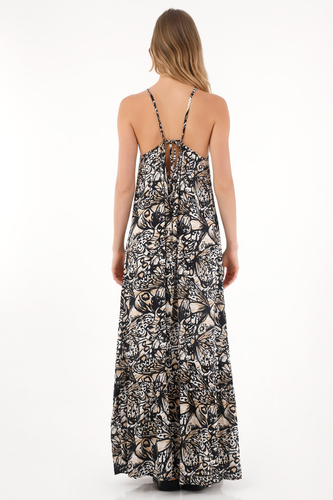 Vestido largo estampado cuello halter para mujer