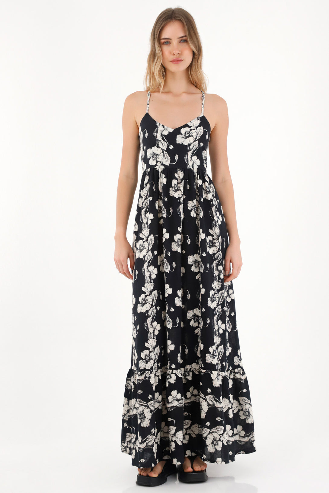 Vestido largo con estampado de flores para mujer