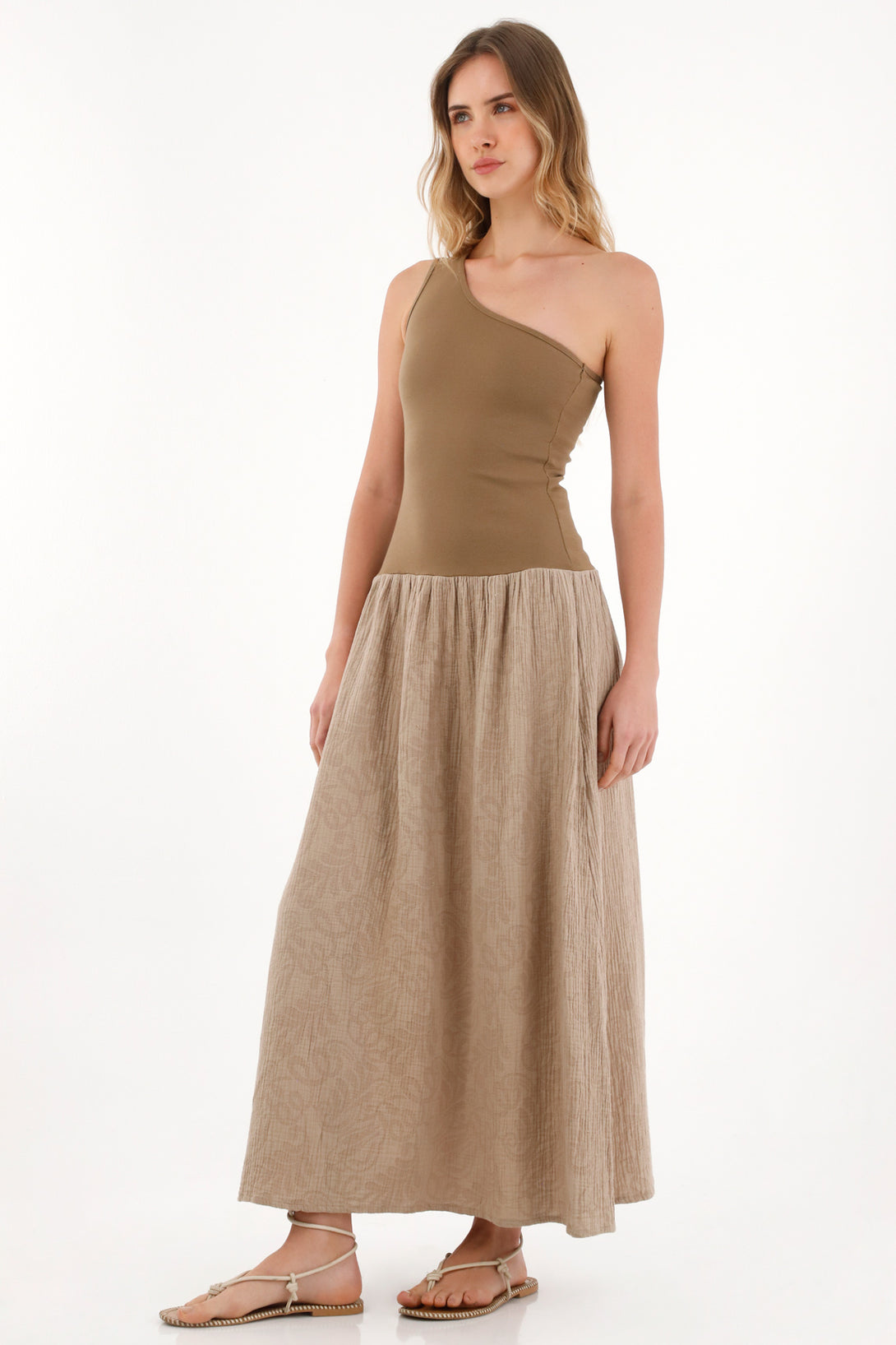 Vestido largo de un solo hombro para mujer