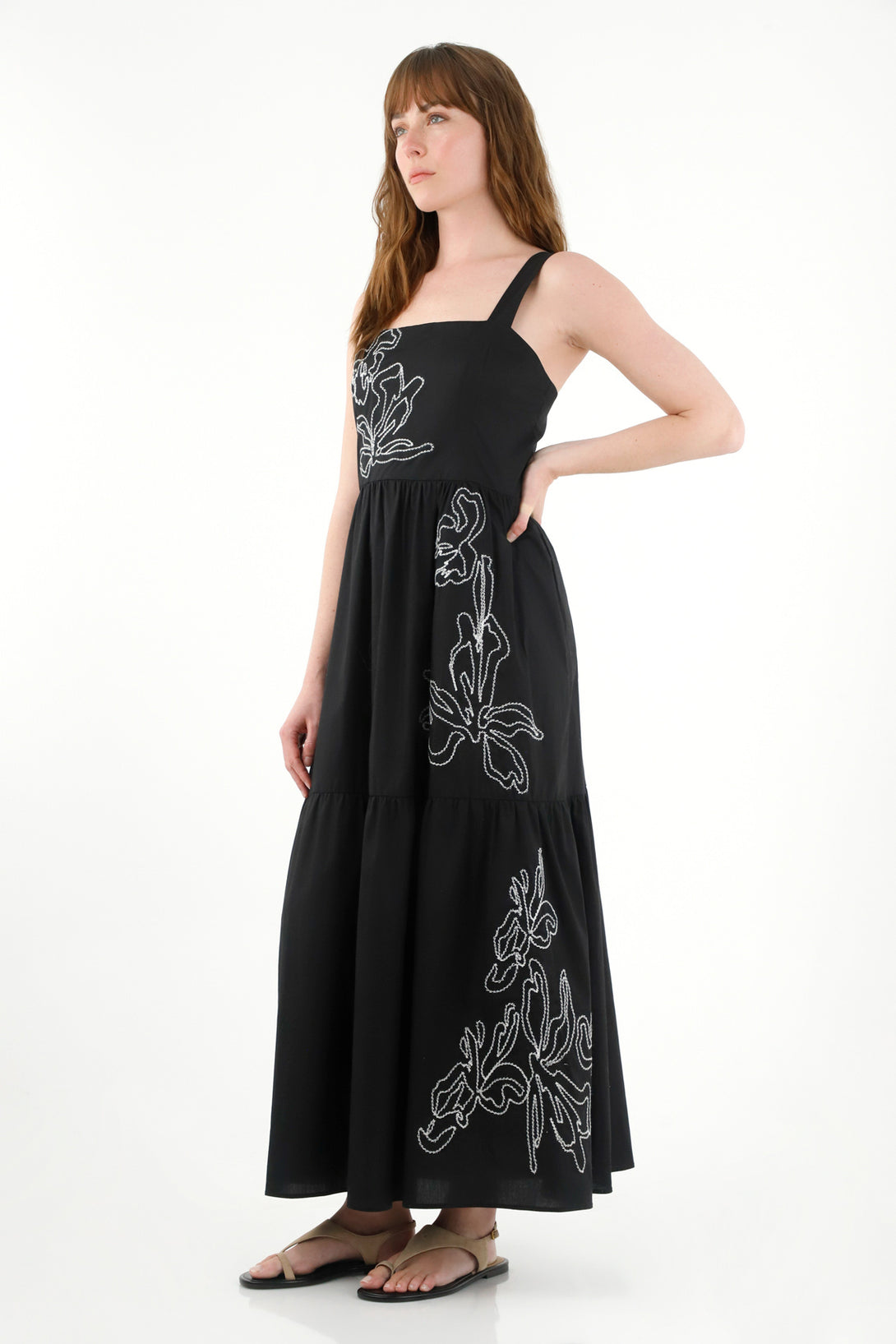 Boho Embroidered Wide Strap Dress for Women