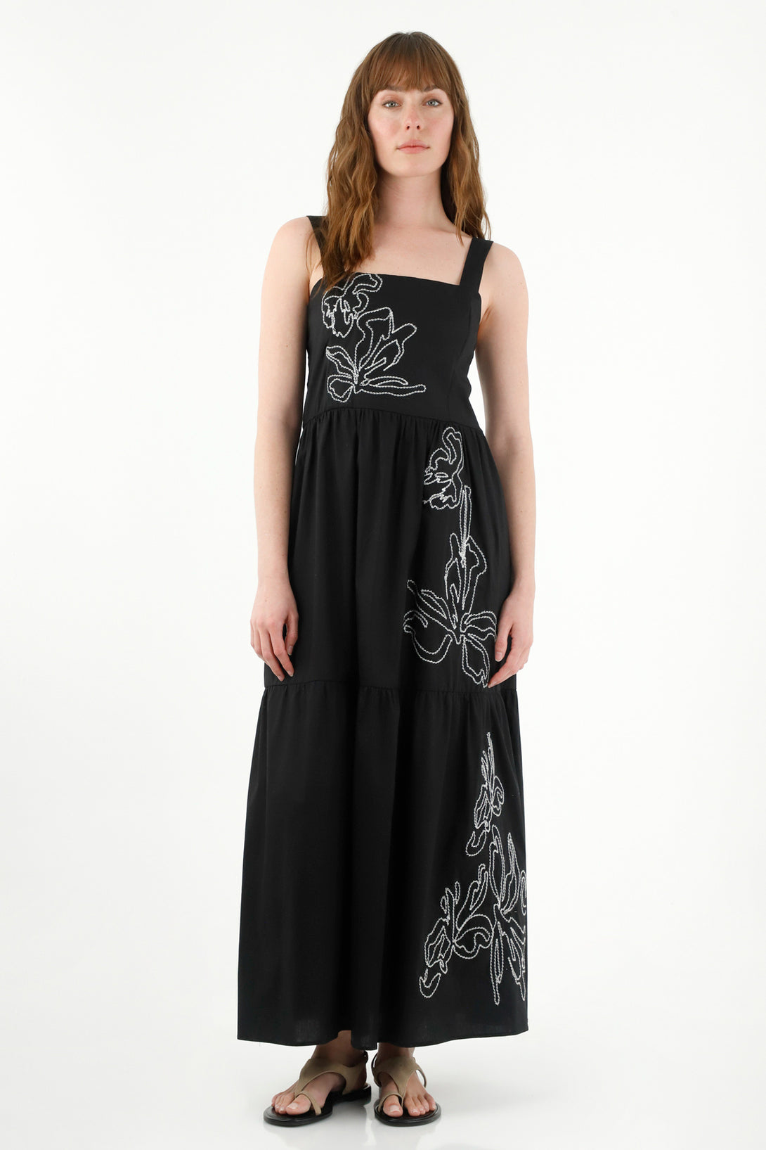 Boho Embroidered Wide Strap Dress for Women