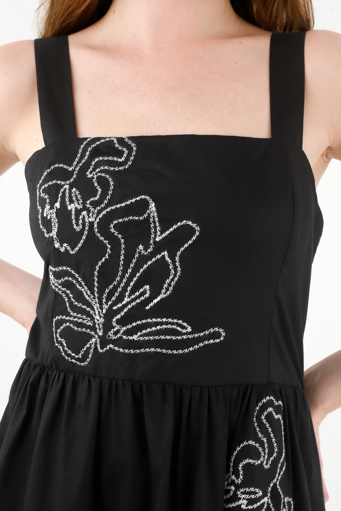 Boho Embroidered Wide Strap Dress for Women
