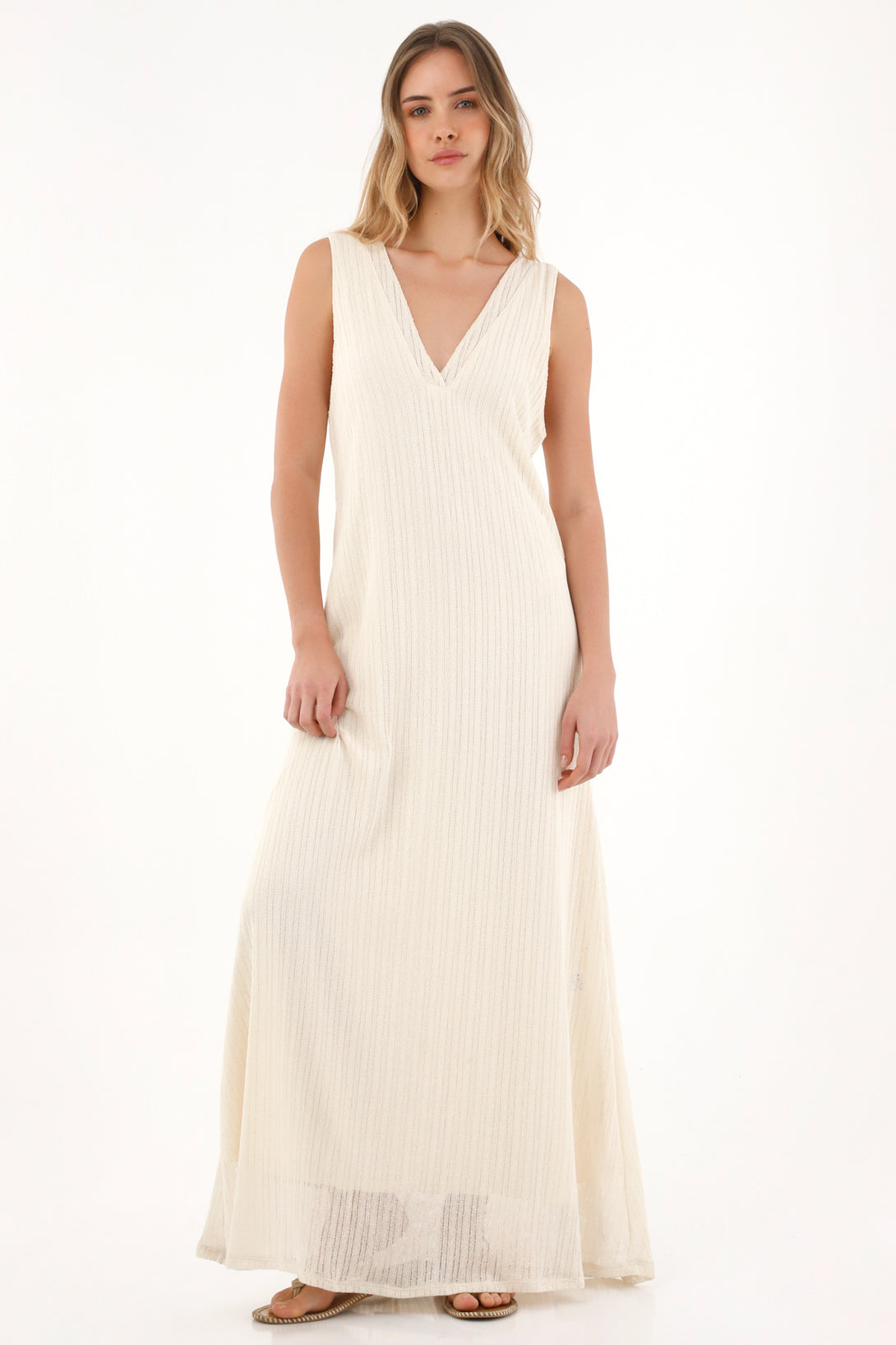 Vestido largo manga sisa crudo para mujer