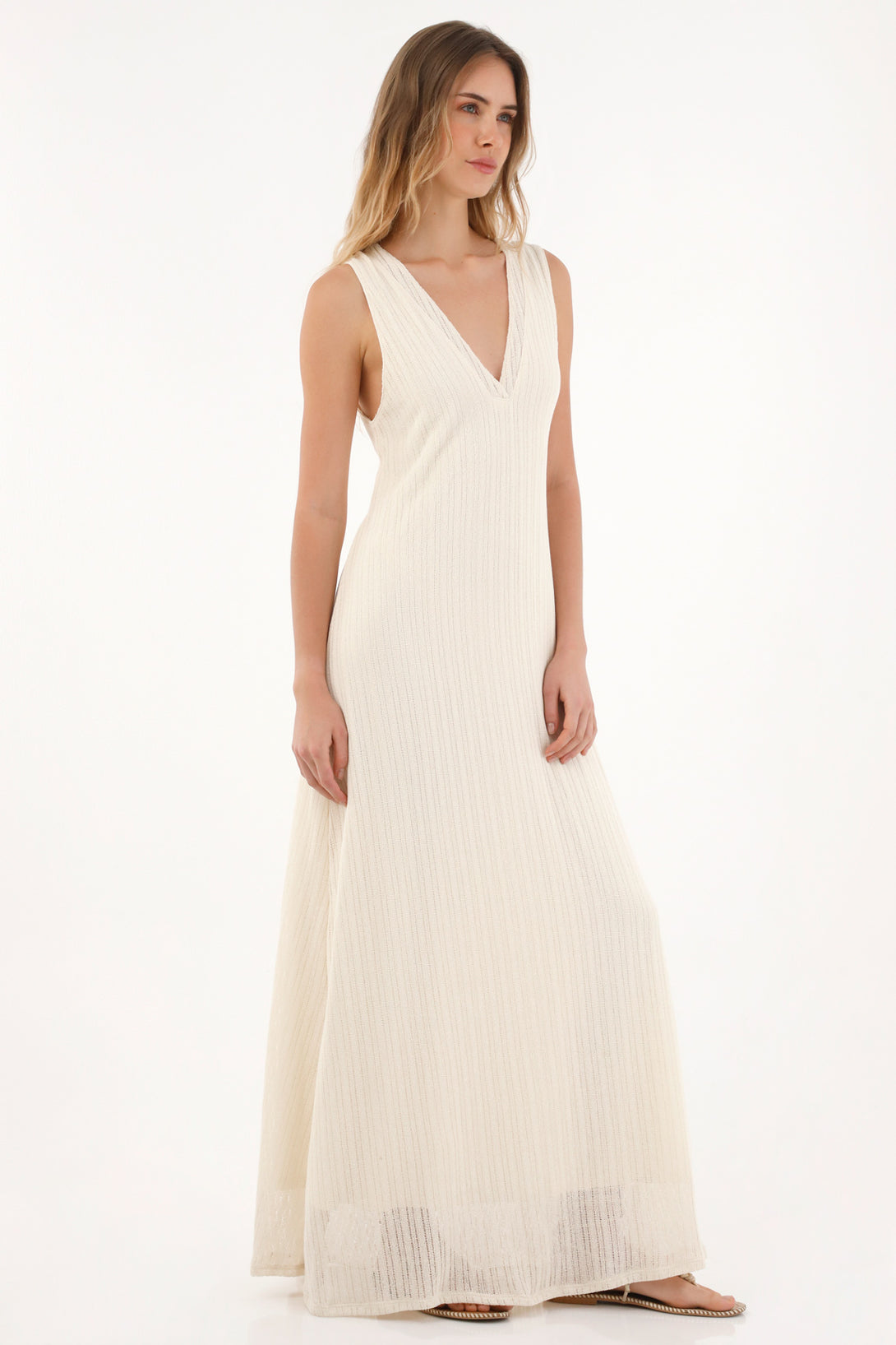 Vestido largo manga sisa crudo para mujer