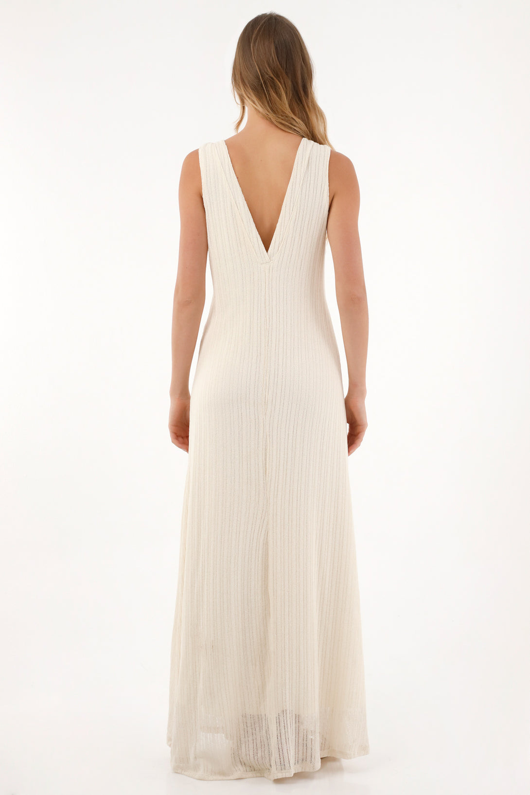 Vestido largo manga sisa crudo para mujer
