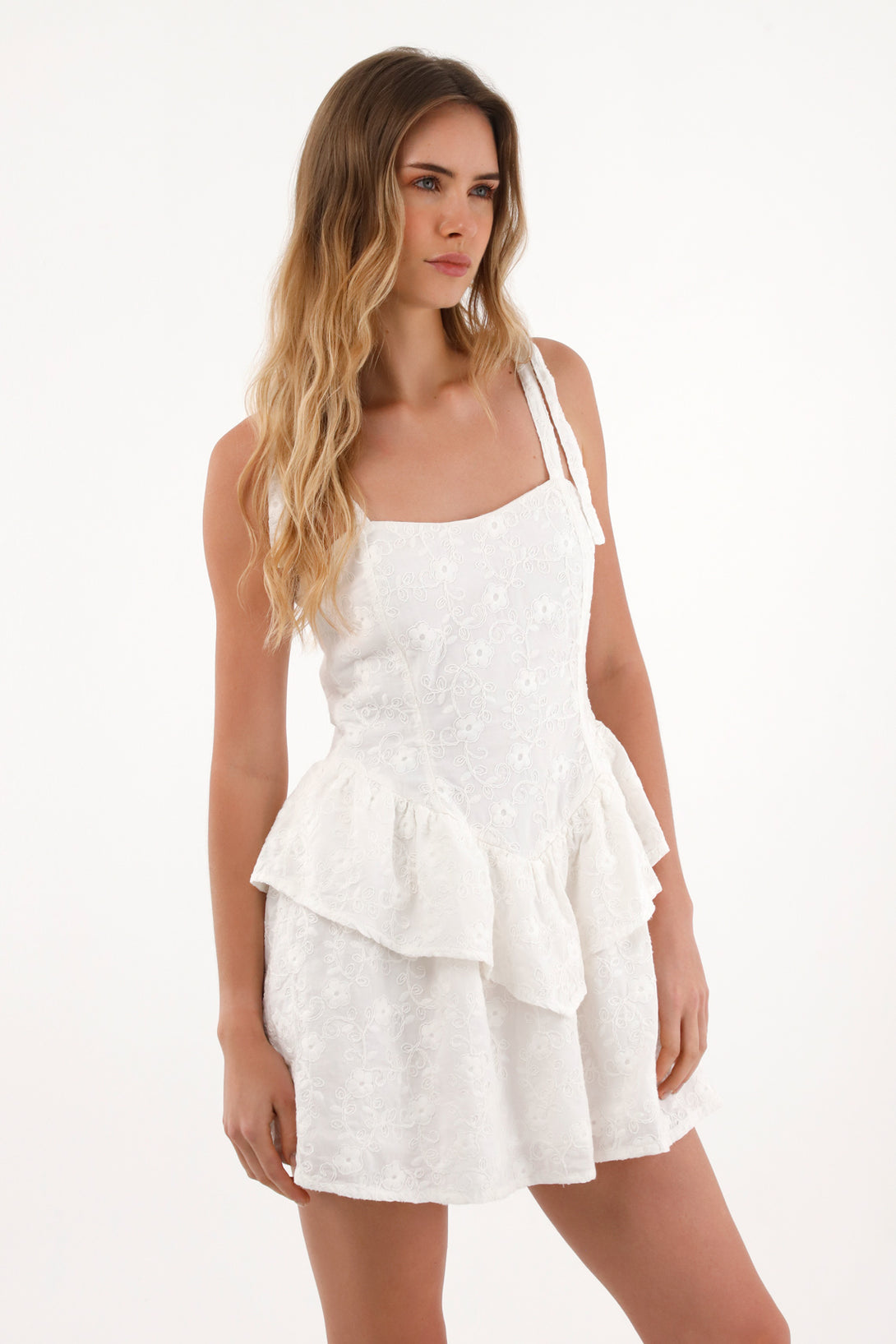 Women's Cream Short Dress with Ruffles