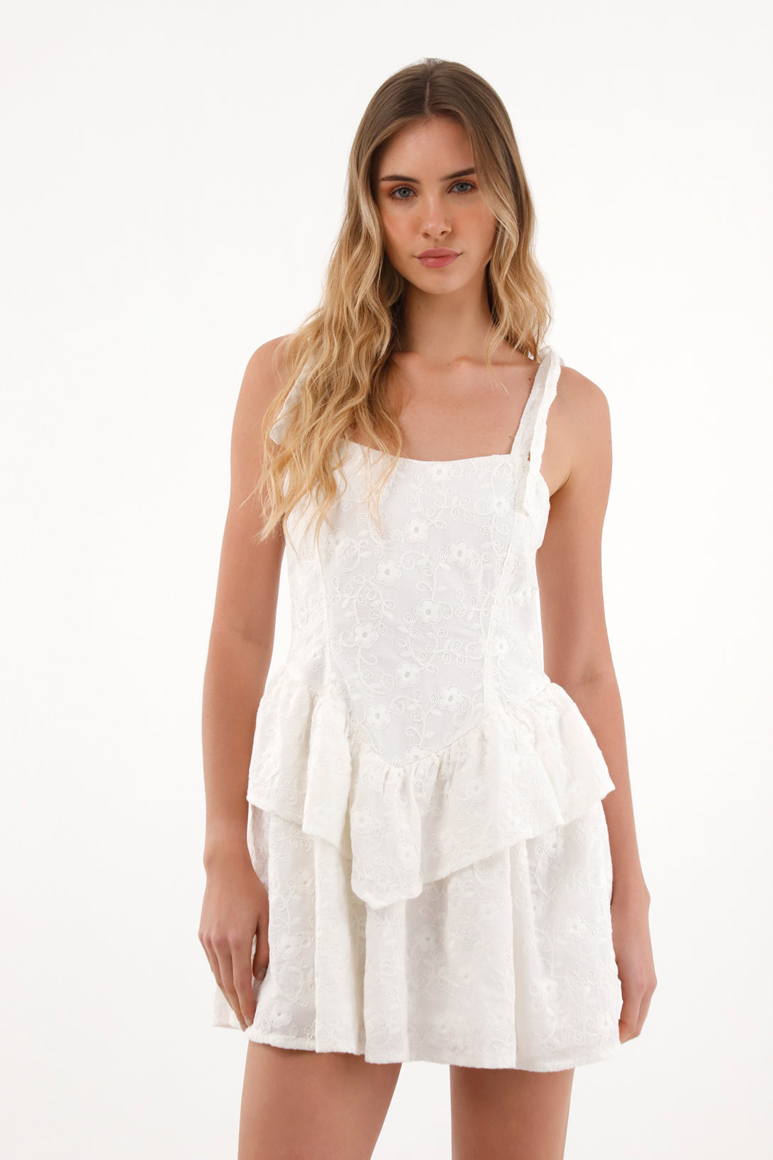 Women's Cream Short Dress with Ruffles