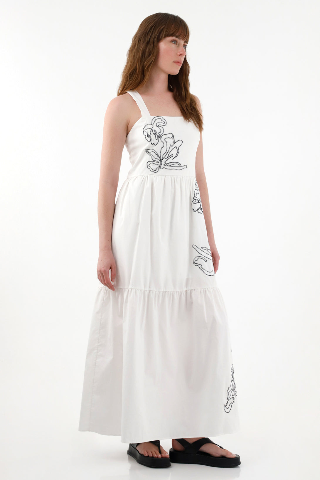 Women's Wide Strap Embroidered Dress